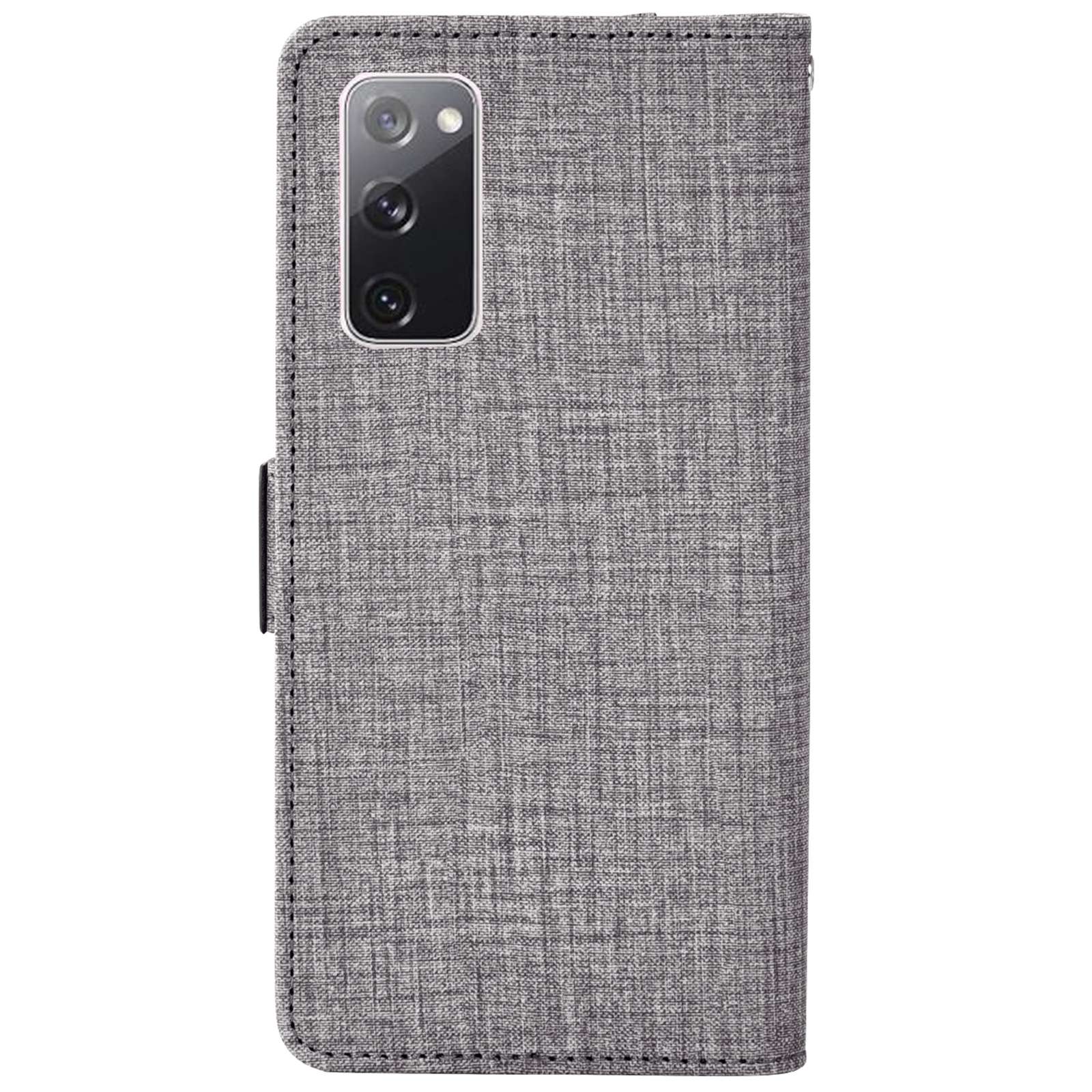 For Samsung Galaxy S20 FE / S20 FE 5G / S20 FE 2022 / S20 Lite Jean Cloth Texture PU Leather Wallet Stand Phone Case with Rotating Card Slot - Grey