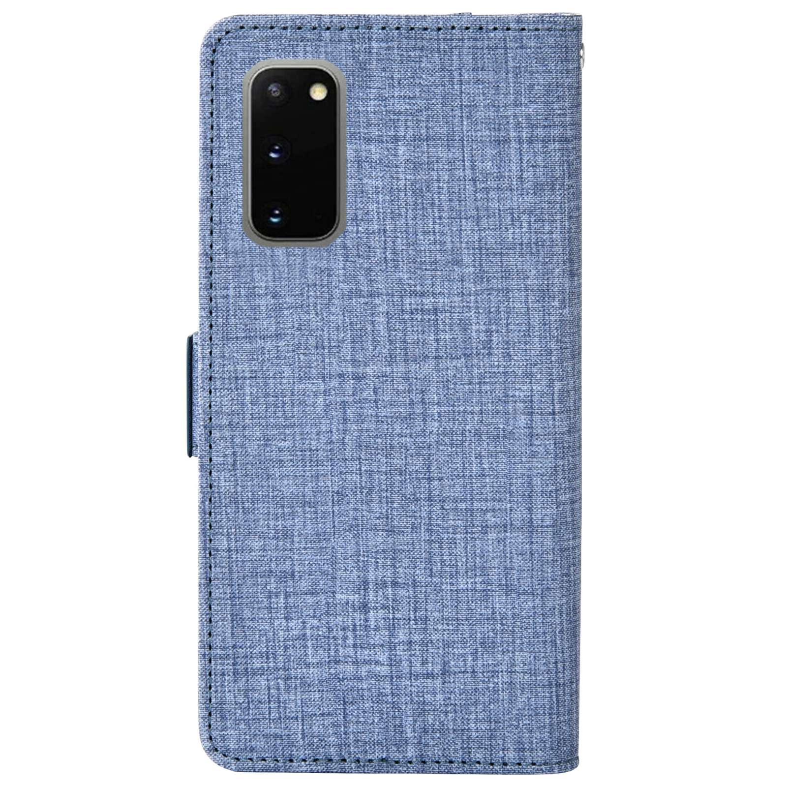 For Samsung Galaxy S20 4G / 5G Jean Cloth Texture Rotating Card Slot PU Leather Case Wallet Stand Phone Cover - Blue