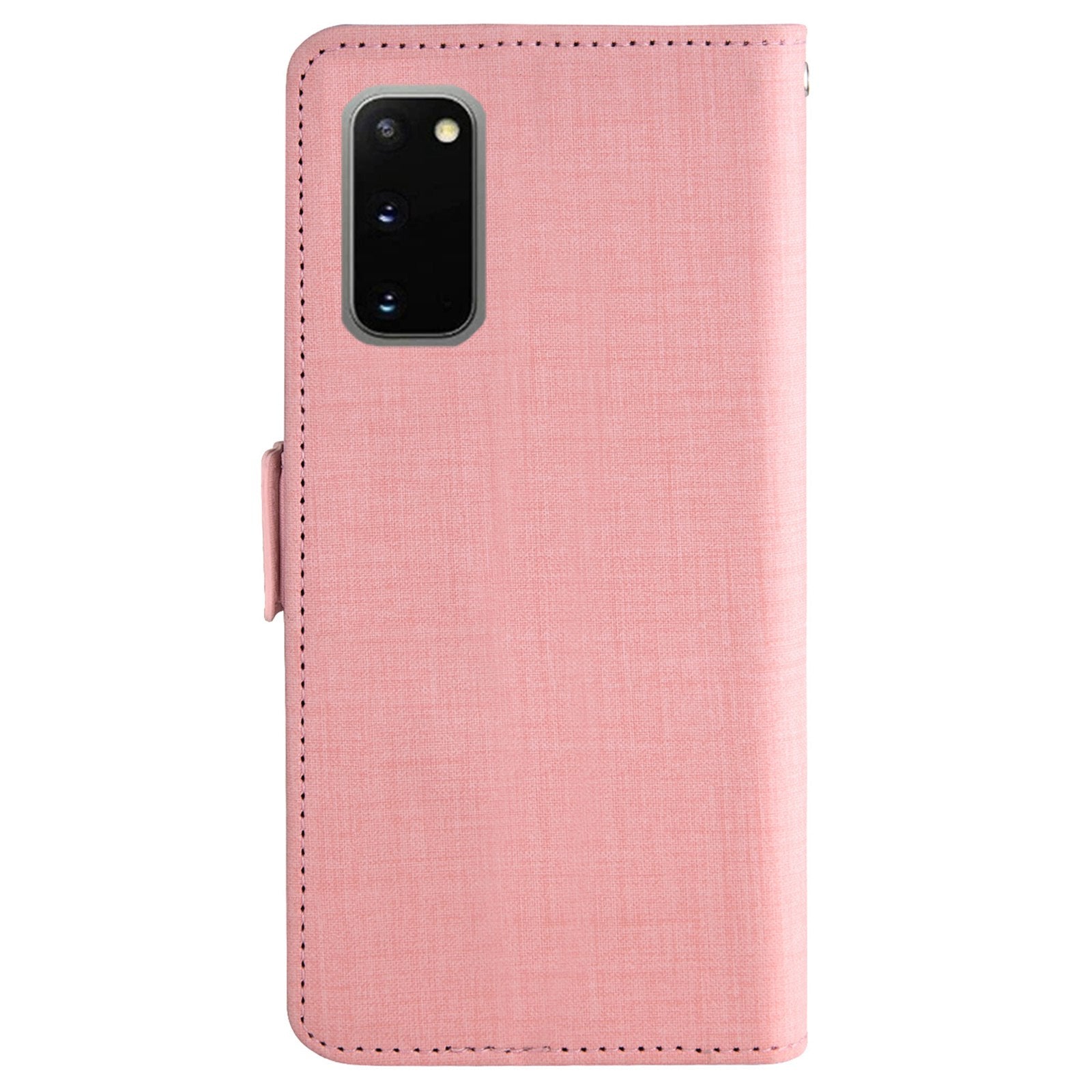 For Samsung Galaxy S20 4G / 5G Jean Cloth Texture Rotating Card Slot PU Leather Case Wallet Stand Phone Cover - Pink