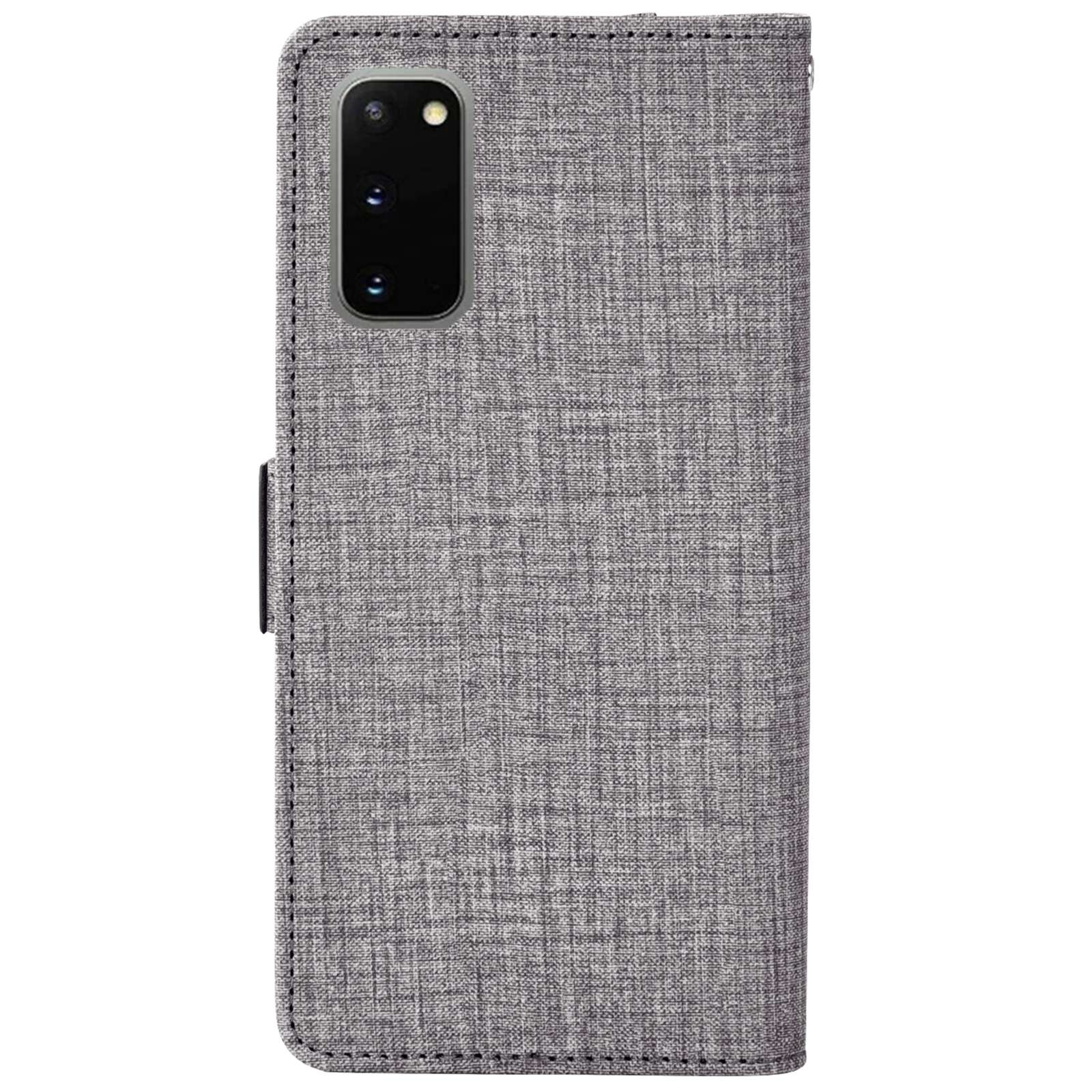 For Samsung Galaxy S20 4G / 5G Jean Cloth Texture Rotating Card Slot PU Leather Case Wallet Stand Phone Cover - Grey