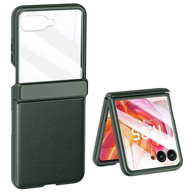 For Motorola Razr 50 Ultra 5G Case Skin-touch PU Leather Back Cover with Rebound Hinge, Rear Small Screen Protector - Green