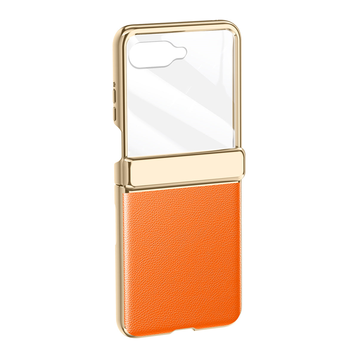 For Motorola Razr 50 Ultra 5G Case with Rear Small Screen Protector Hinge Protection Leather Back Cover Electroplated Edge - Orange