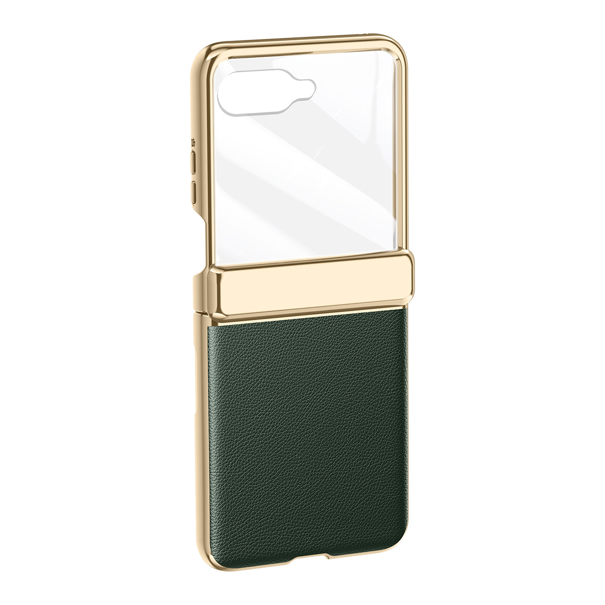 For Motorola Razr 50 Ultra 5G Case with Rear Small Screen Protector Hinge Protection Leather Back Cover Electroplated Edge - Green