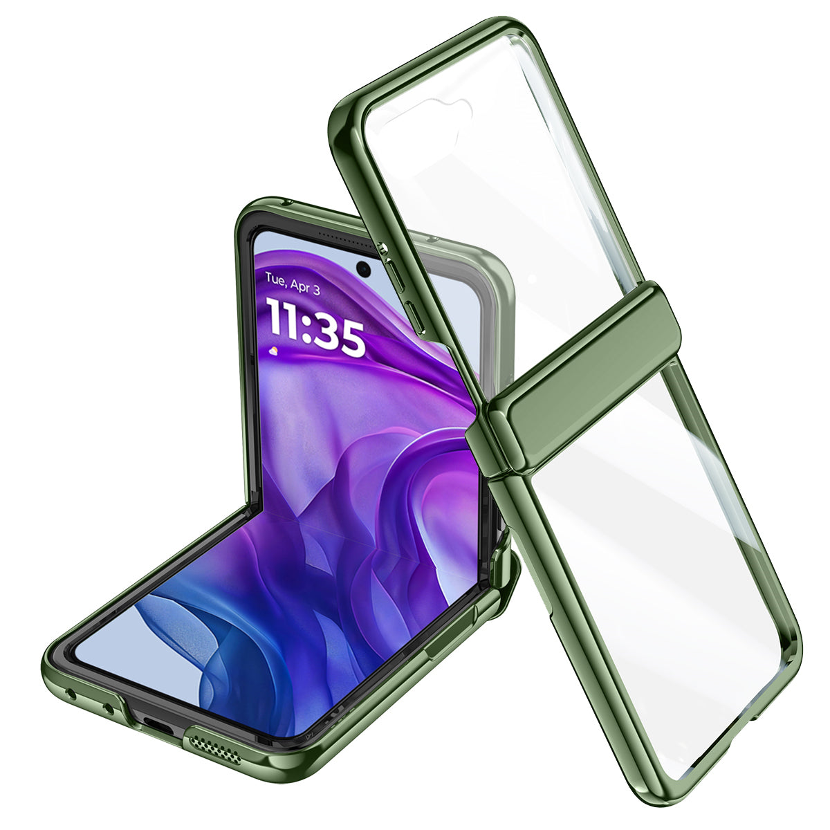 For Motorola Razr 50 Ultra 5G Case Hinge Protection PC+Acrylic Clear Phone Cover with Rear Screen Protector - Green