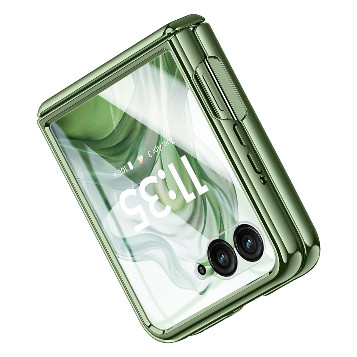 For Motorola Razr 50 Ultra 5G Case Hinge Protection PC+Acrylic Clear Phone Cover with Rear Screen Protector - Green