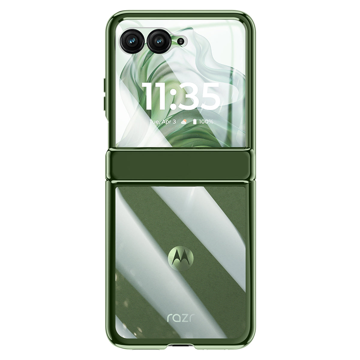 For Motorola Razr 50 Ultra 5G Case Hinge Protection PC+Acrylic Clear Phone Cover with Rear Screen Protector - Green