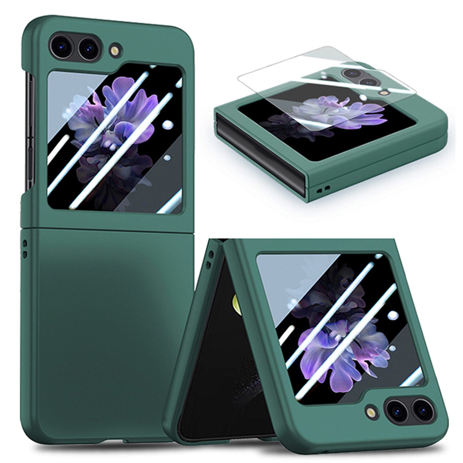 For Samsung Galaxy Z Flip6 5G Case Skin-touch PC Phone Cover with Rear Screen Protector - Dark Green