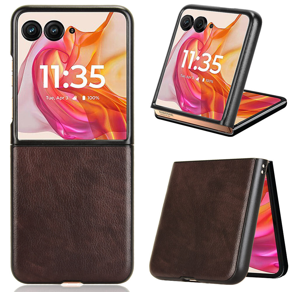 For Motorola Razr 50 Ultra 5G Case Litchi Texture Leather PC Phone Cover - Brown