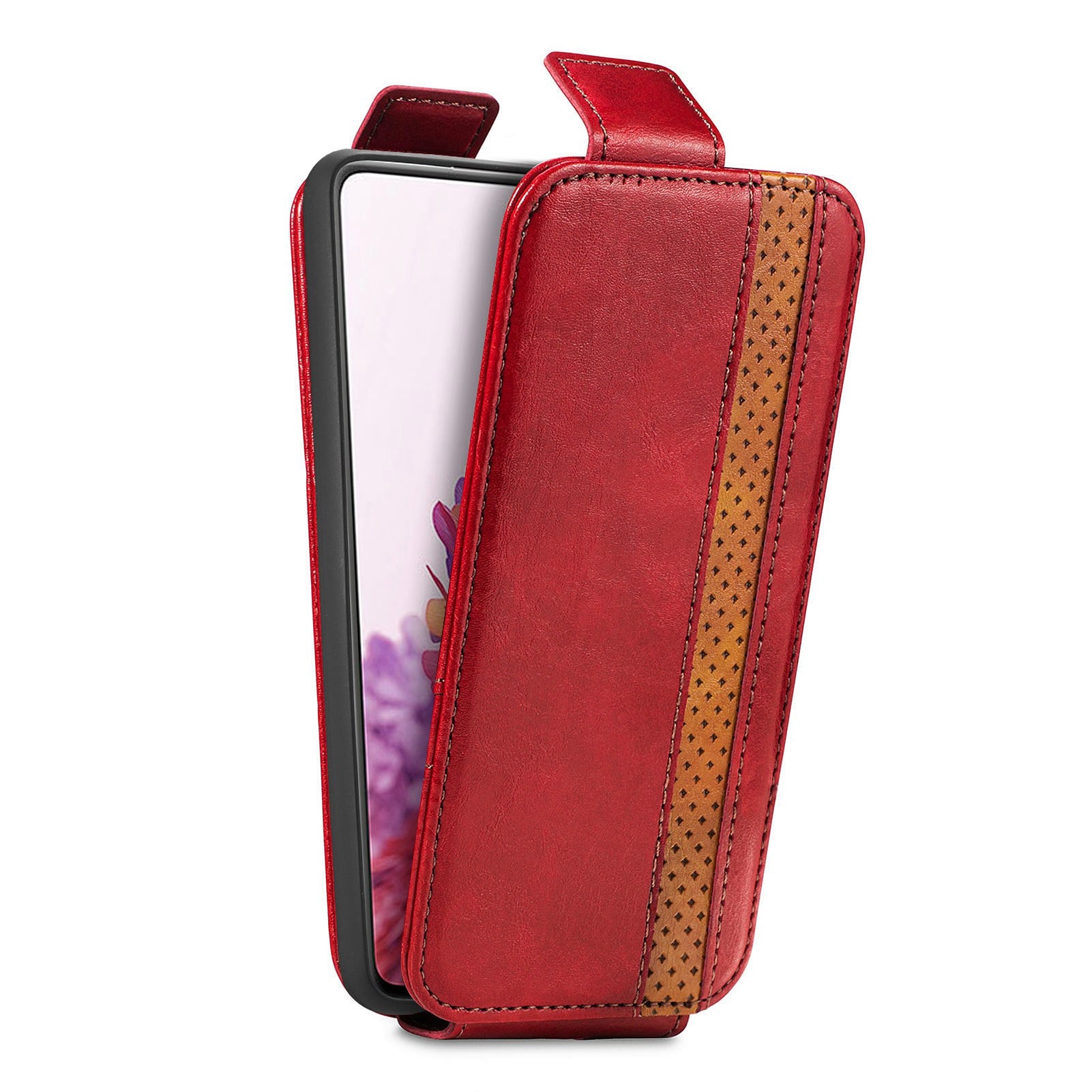 CASENEO 003 Series for Samsung Galaxy S20 FE 4G / FE 5G / S20 Lite / S20 FE 2022 Business Style Splicing Phone Drop-proof Case PU Leather Stand Vertical Flip Cover with Card Slots - Red