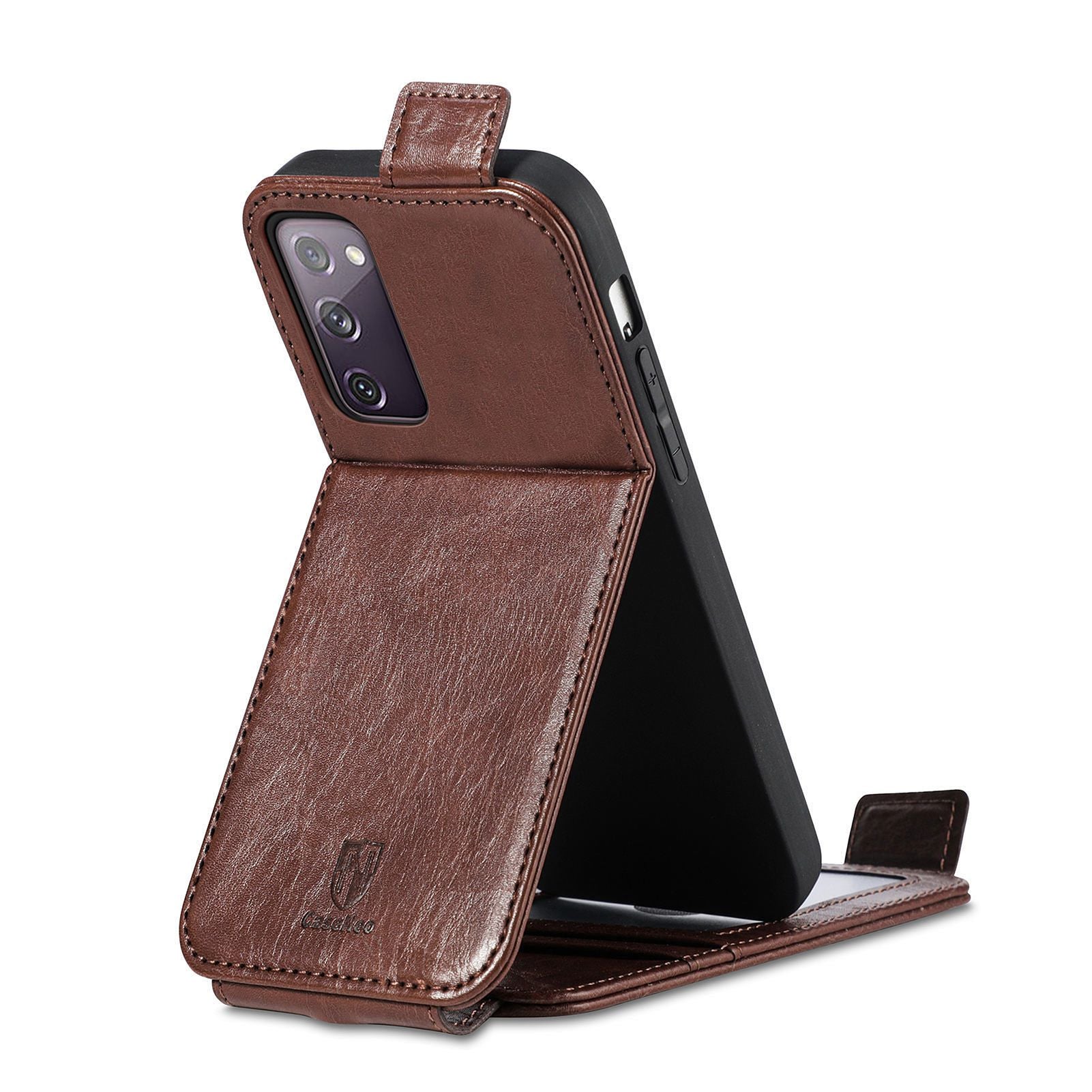 CASENEO 003 Series for Samsung Galaxy S20 FE 4G / FE 5G / S20 Lite / S20 FE 2022 Business Style Splicing Phone Drop-proof Case PU Leather Stand Vertical Flip Cover with Card Slots - Brown