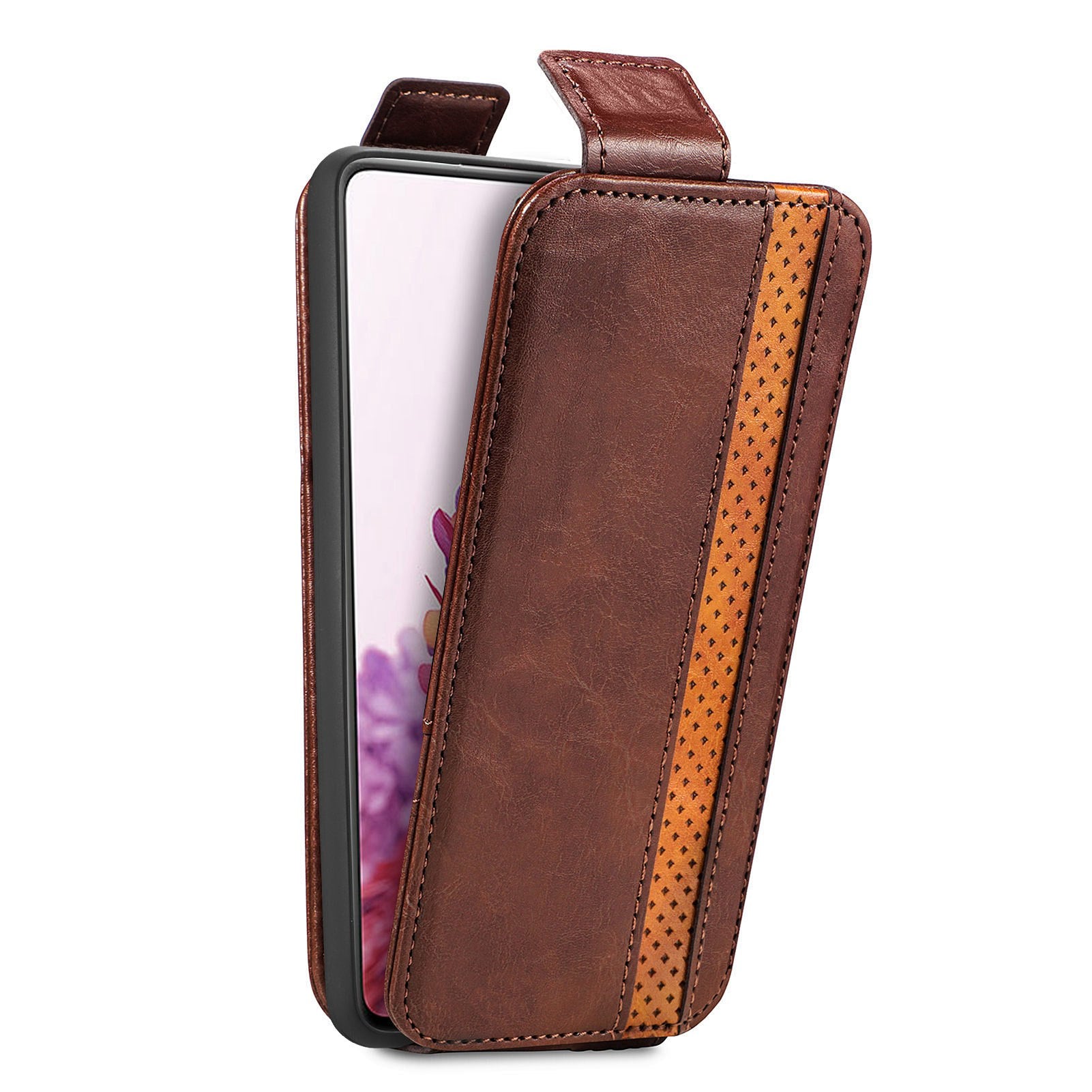 CASENEO 003 Series for Samsung Galaxy S20 FE 4G / FE 5G / S20 Lite / S20 FE 2022 Business Style Splicing Phone Drop-proof Case PU Leather Stand Vertical Flip Cover with Card Slots - Brown