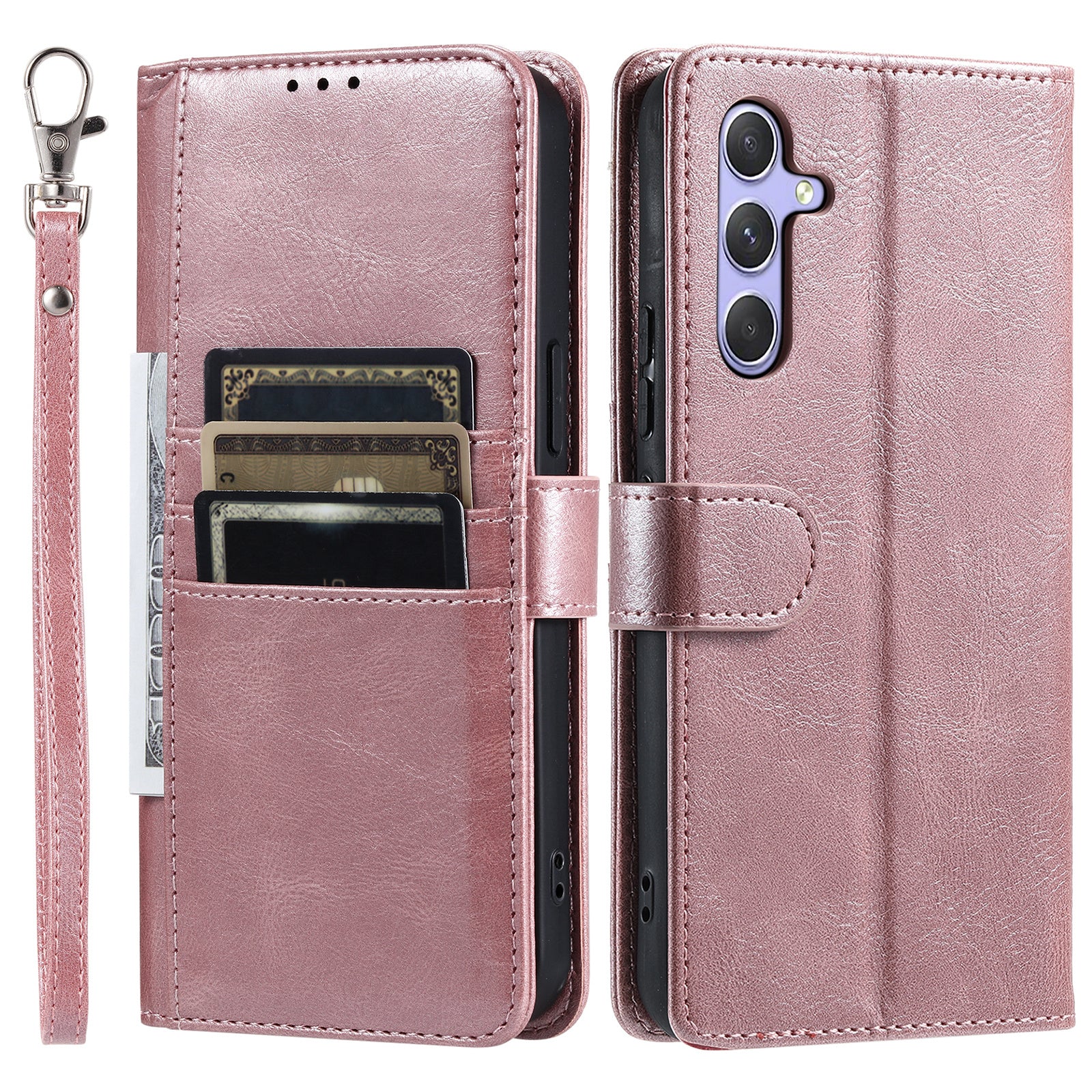 013 Style For Samsung Galaxy A16 5G / A16 4G Case Anti-Fall PU Leather Phone Cover with 6 Card Slots - Rose Gold