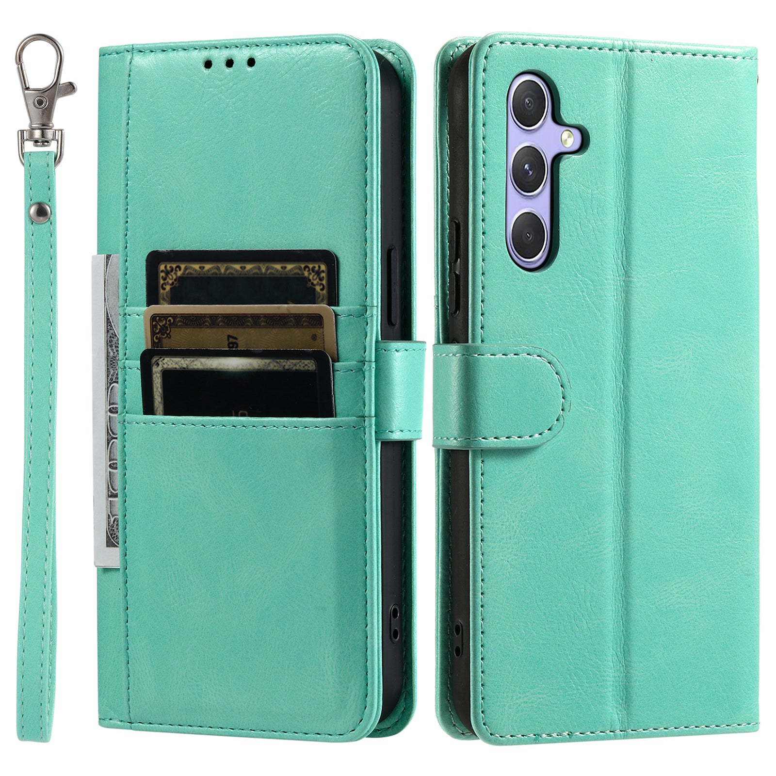 013 Style For Samsung Galaxy A16 5G / A16 4G Case Anti-Fall PU Leather Phone Cover with 6 Card Slots - Mint Green