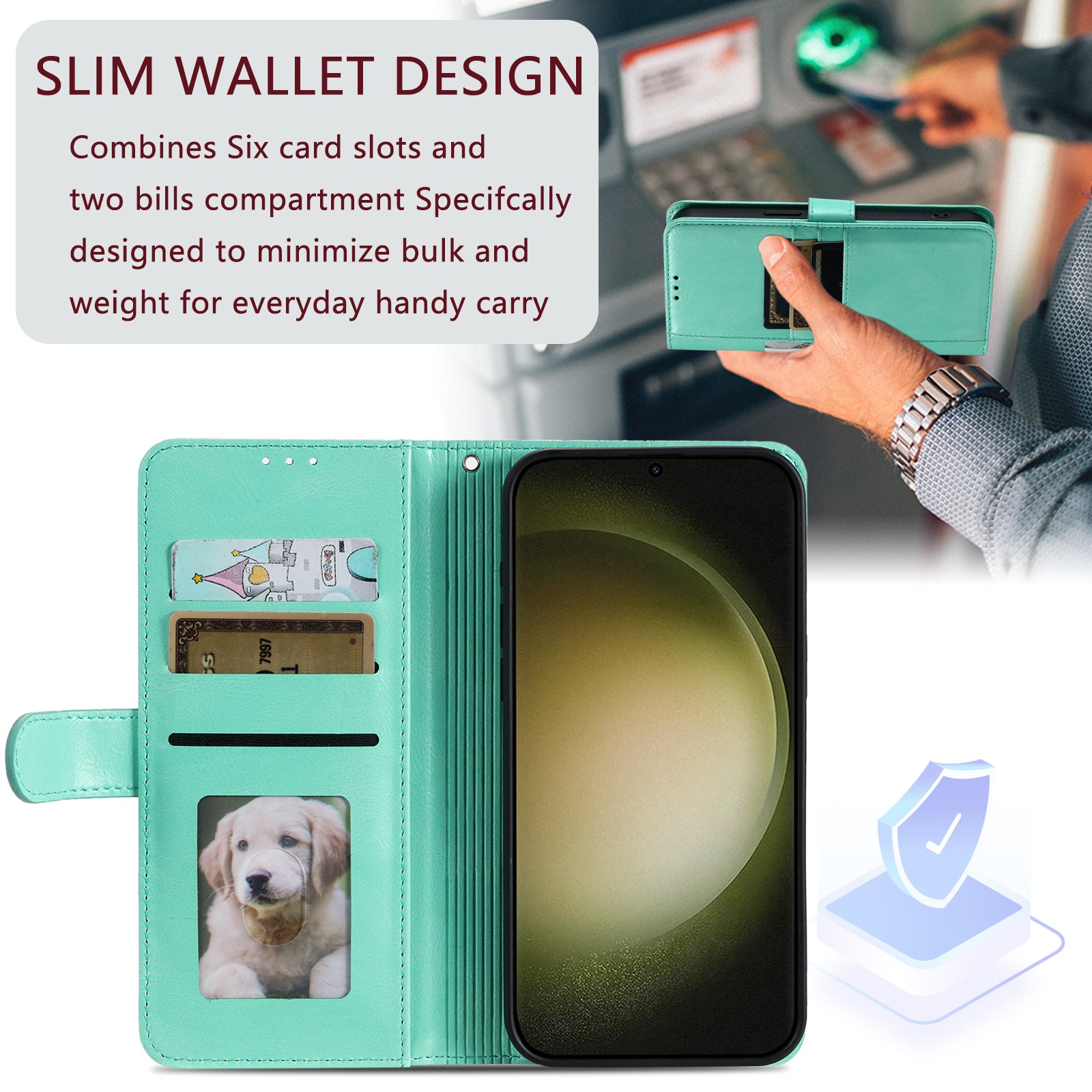 013 Style For Samsung Galaxy A16 5G / A16 4G Case Anti-Fall PU Leather Phone Cover with 6 Card Slots - Mint Green