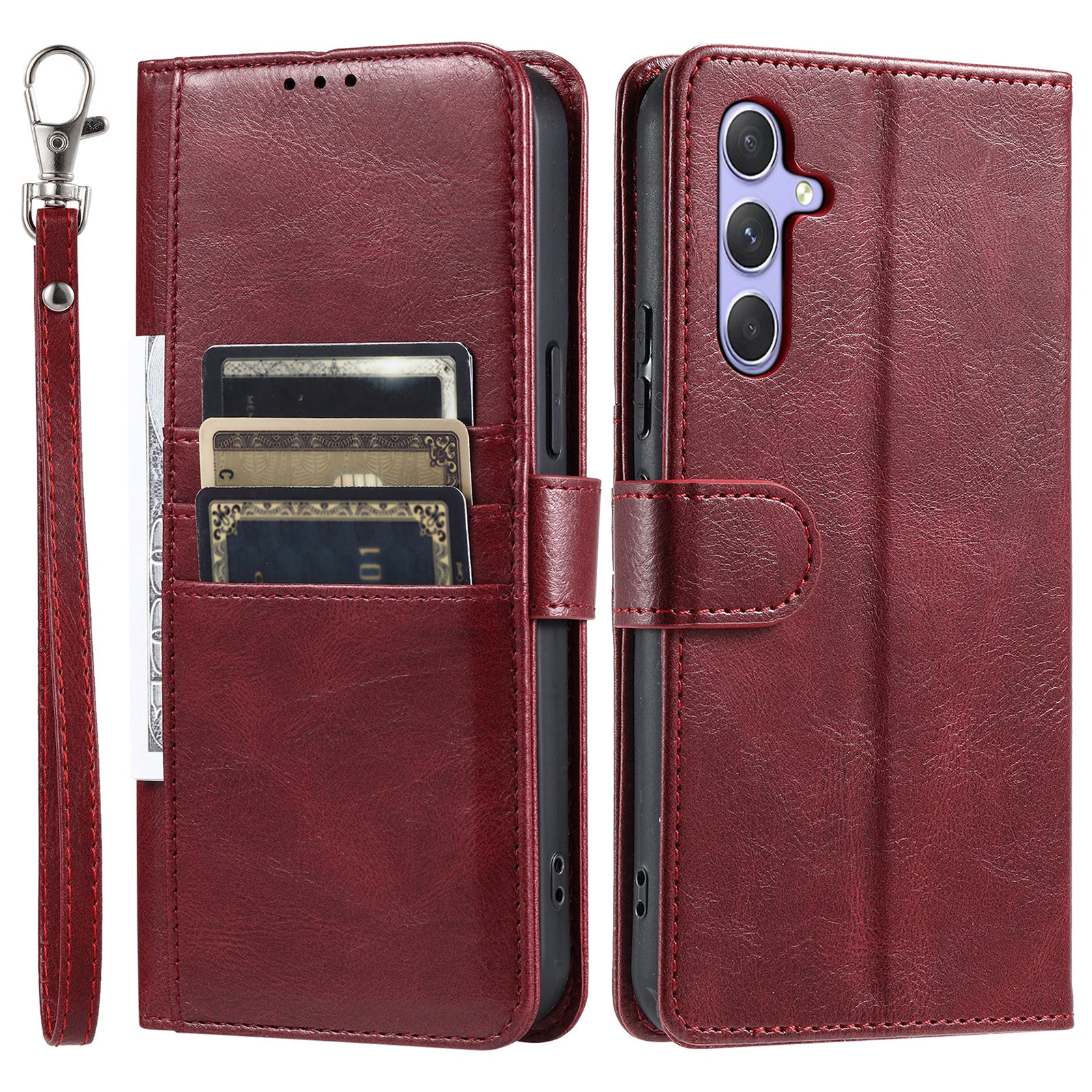 013 Style For Samsung Galaxy A16 5G / A16 4G Case Anti-Fall PU Leather Phone Cover with 6 Card Slots - Wine Red