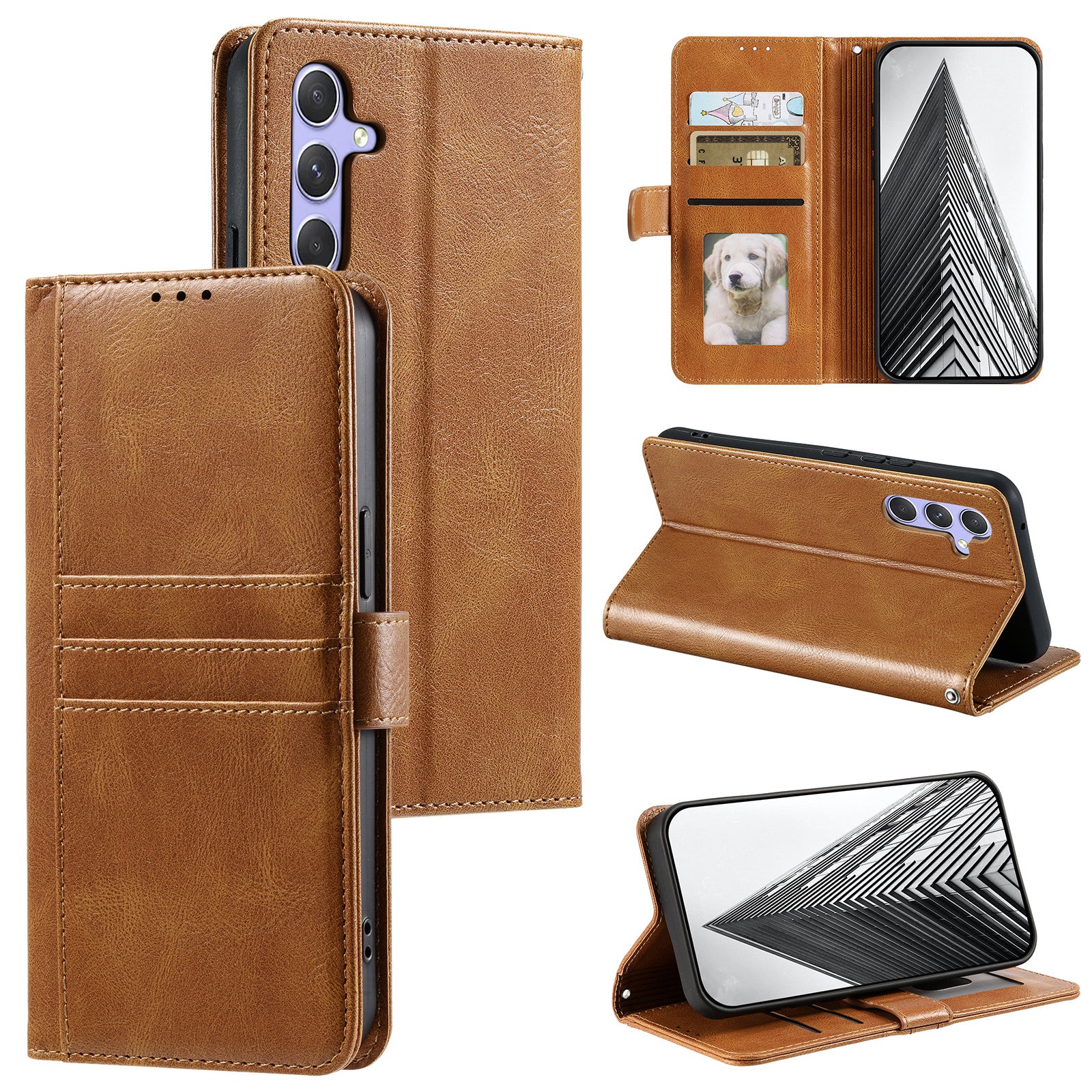 013 Style For Samsung Galaxy A16 5G / A16 4G Case Anti-Fall PU Leather Phone Cover with 6 Card Slots - Brown