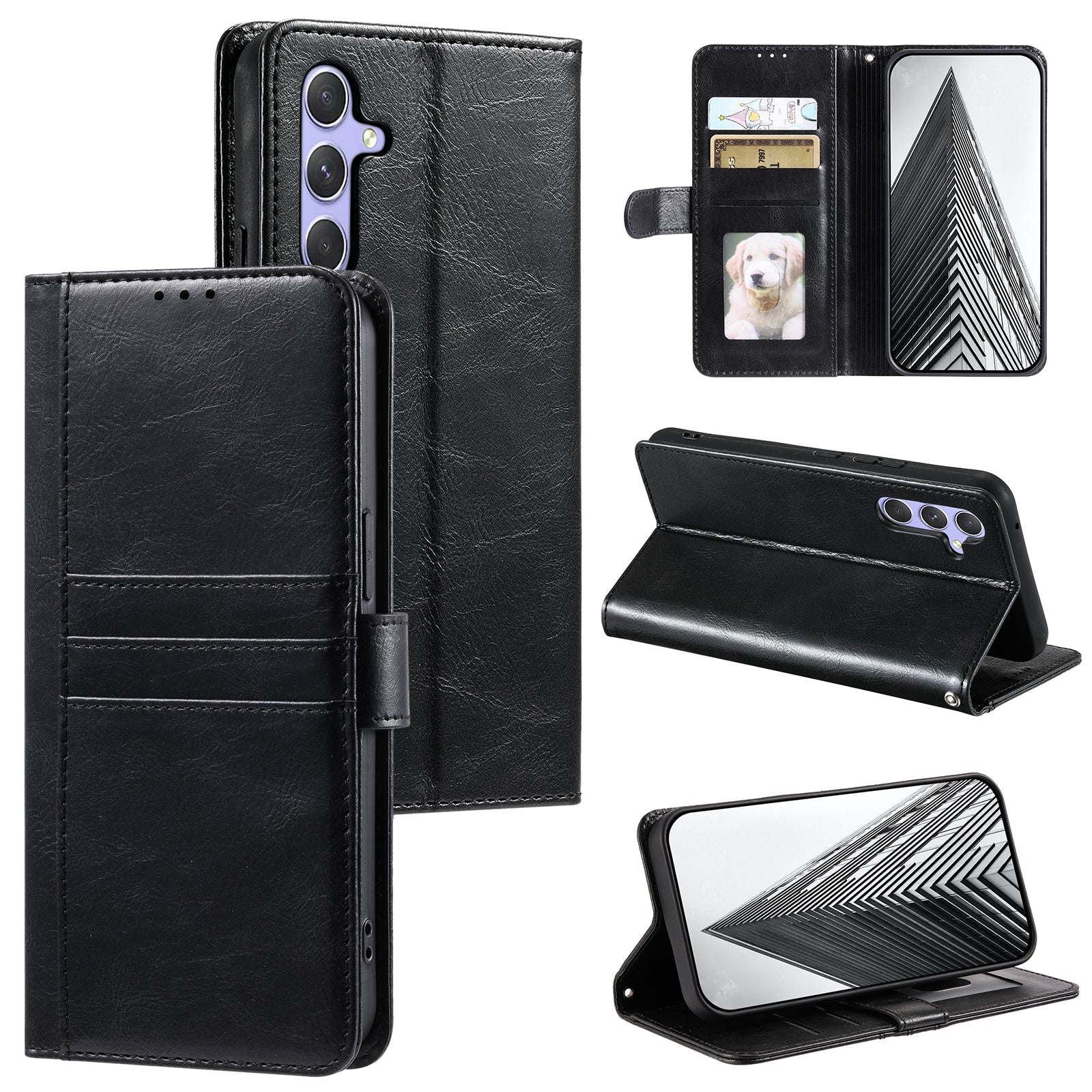 013 Style For Samsung Galaxy A16 5G / A16 4G Case Anti-Fall PU Leather Phone Cover with 6 Card Slots - Black