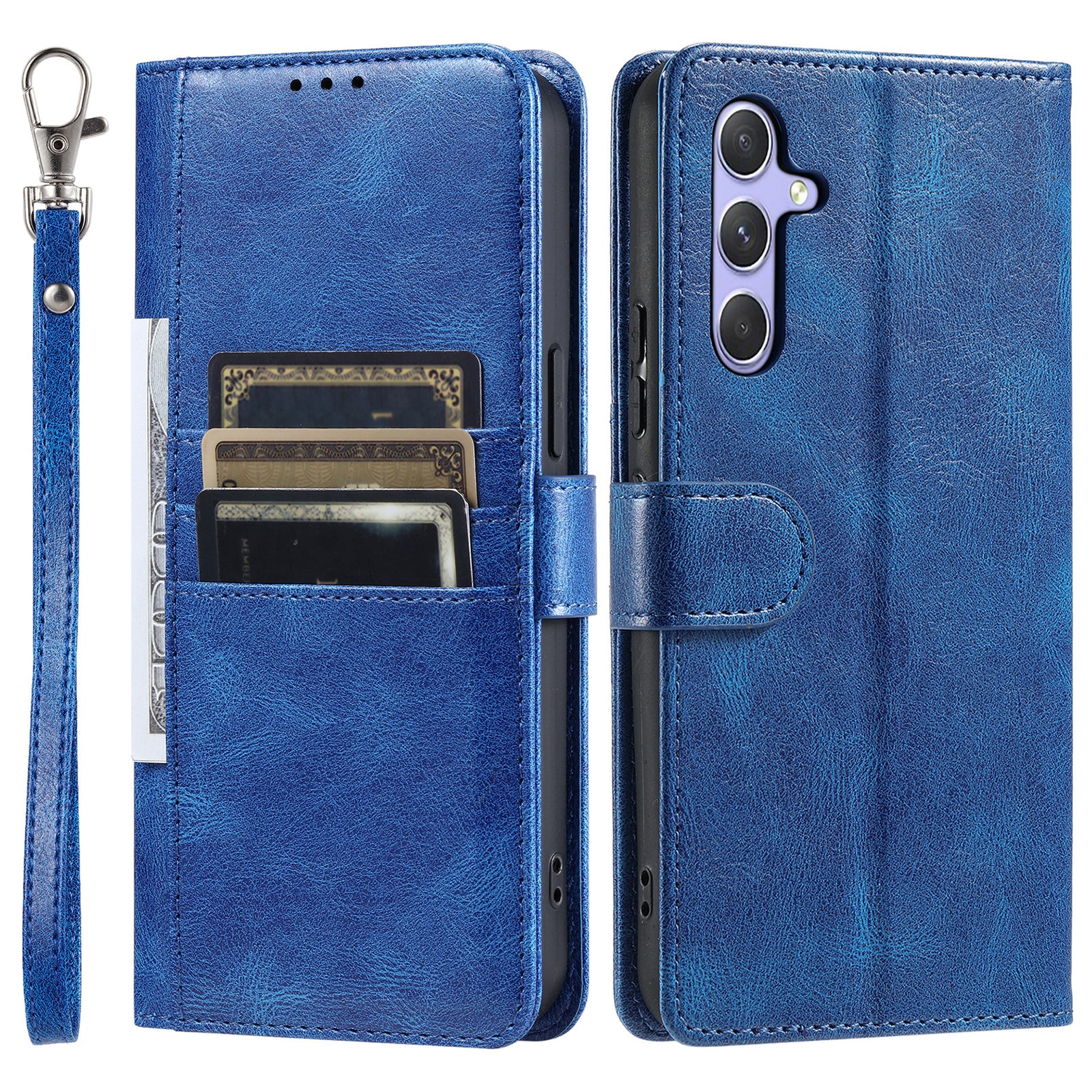 013 Style For Samsung Galaxy A16 5G / A16 4G Case Anti-Fall PU Leather Phone Cover with 6 Card Slots - Blue