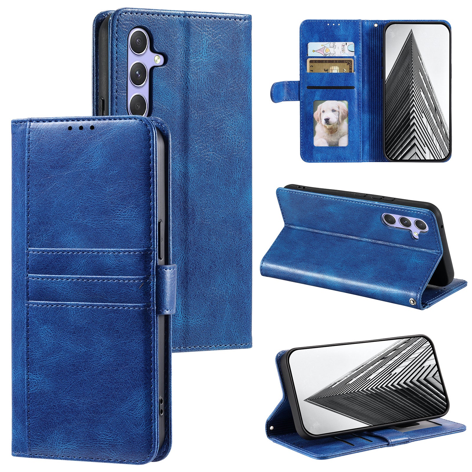 013 Style For Samsung Galaxy A16 5G / A16 4G Case Anti-Fall PU Leather Phone Cover with 6 Card Slots - Blue