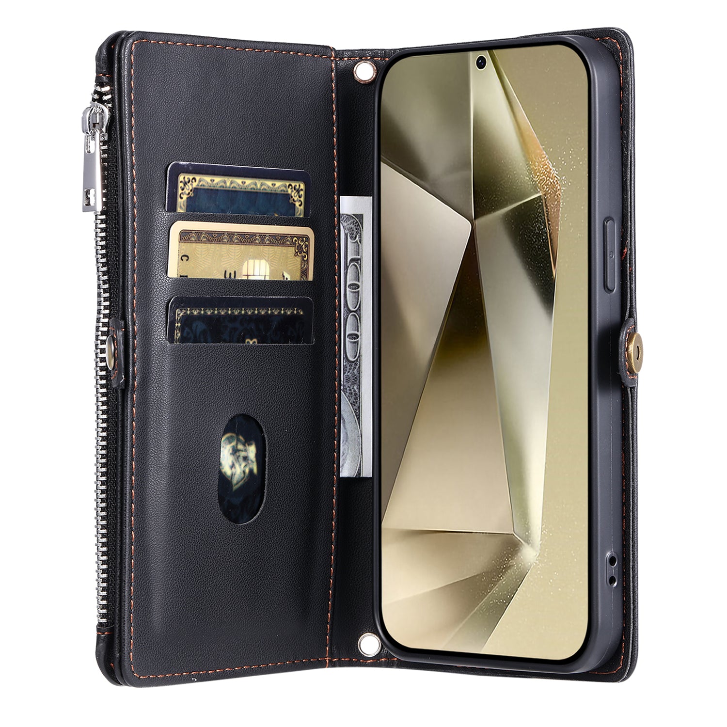 015 Style For Samsung Galaxy A16 5G / A16 4G Case TPU+PU Leather Wallet Phone Cover with Straps - Black