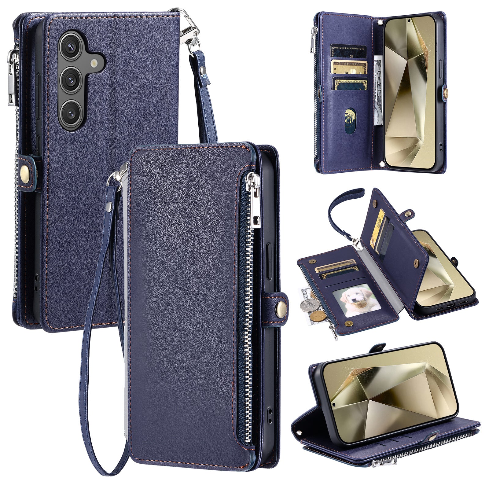 015 Style For Samsung Galaxy A16 5G / A16 4G Case TPU+PU Leather Wallet Phone Cover with Straps - Blue