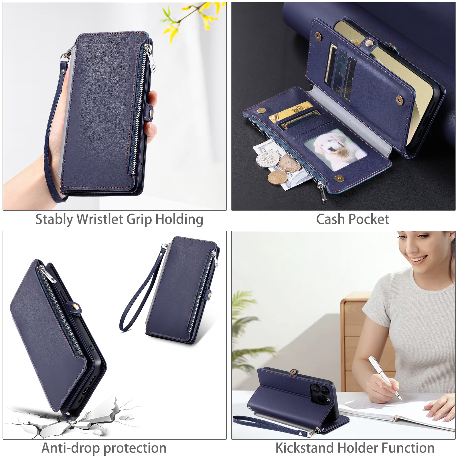 015 Style For Samsung Galaxy A16 5G / A16 4G Case TPU+PU Leather Wallet Phone Cover with Straps - Blue