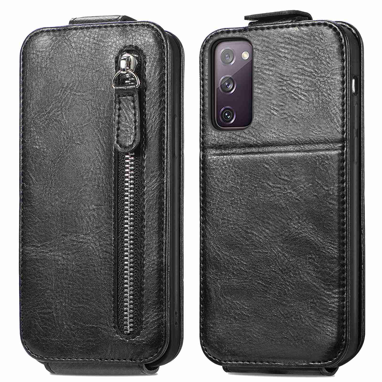 For Samsung Galaxy S20 FE / S20 FE 5G / S20 FE 2022 / S20 Lite Vertical Flip Zipper Wallet Phone Case PU Leather Stand Cover - Black