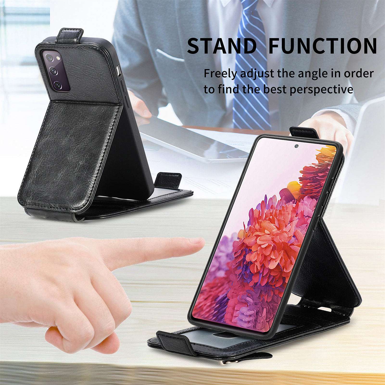 For Samsung Galaxy S20 FE / S20 FE 5G / S20 FE 2022 / S20 Lite Vertical Flip Zipper Wallet Phone Case PU Leather Stand Cover - Black