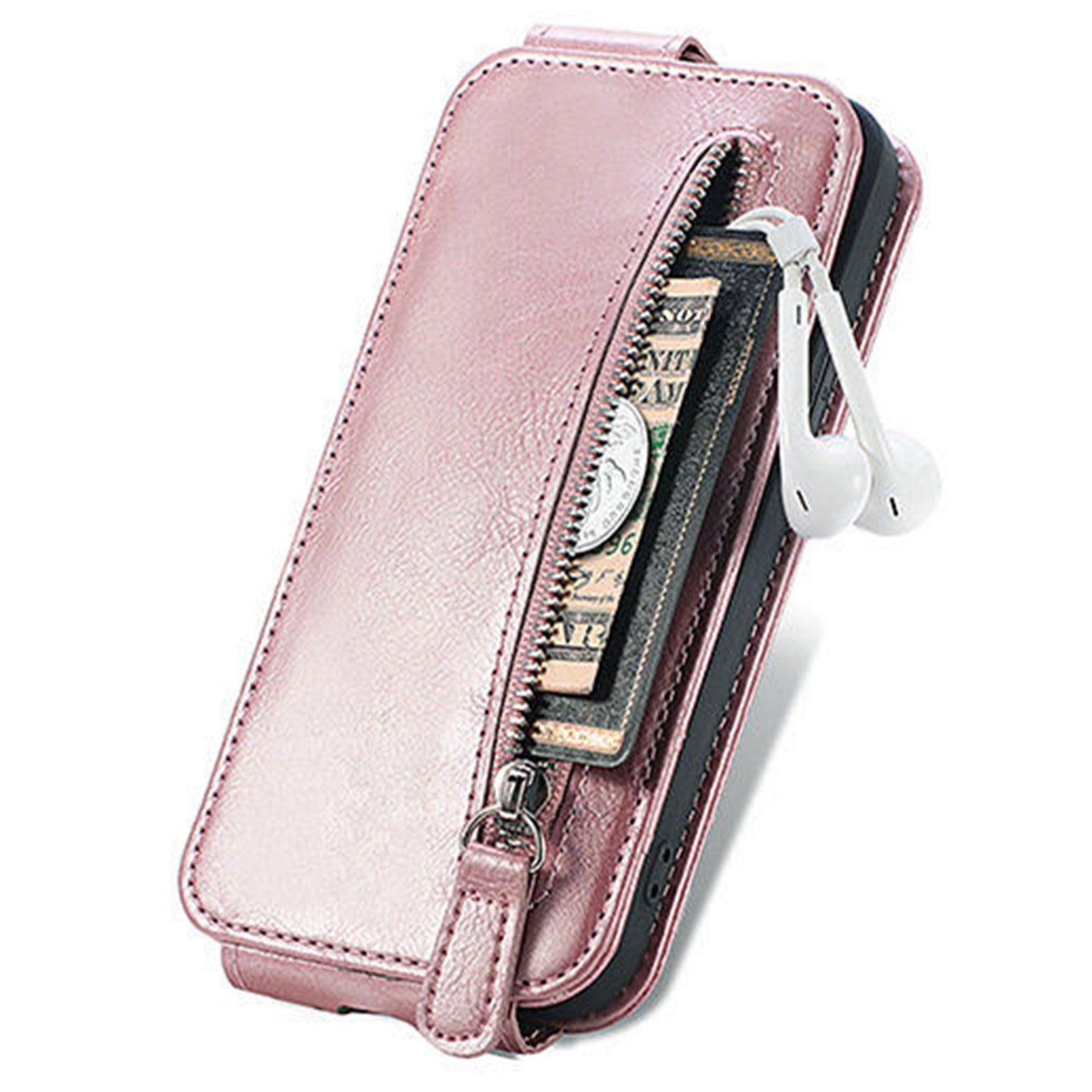 For Samsung Galaxy S20 FE / S20 FE 5G / S20 FE 2022 / S20 Lite Vertical Flip Zipper Wallet Phone Case PU Leather Stand Cover - Rose Gold