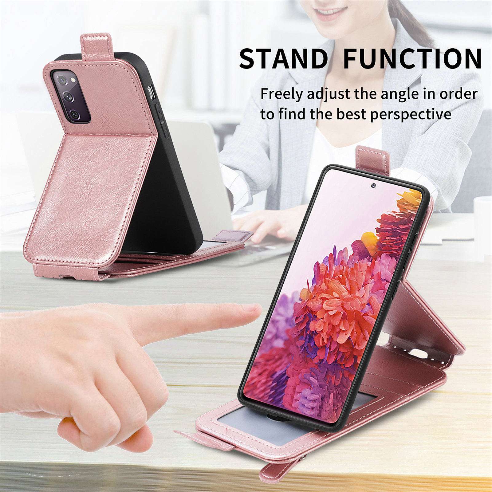 For Samsung Galaxy S20 FE / S20 FE 5G / S20 FE 2022 / S20 Lite Vertical Flip Zipper Wallet Phone Case PU Leather Stand Cover - Rose Gold