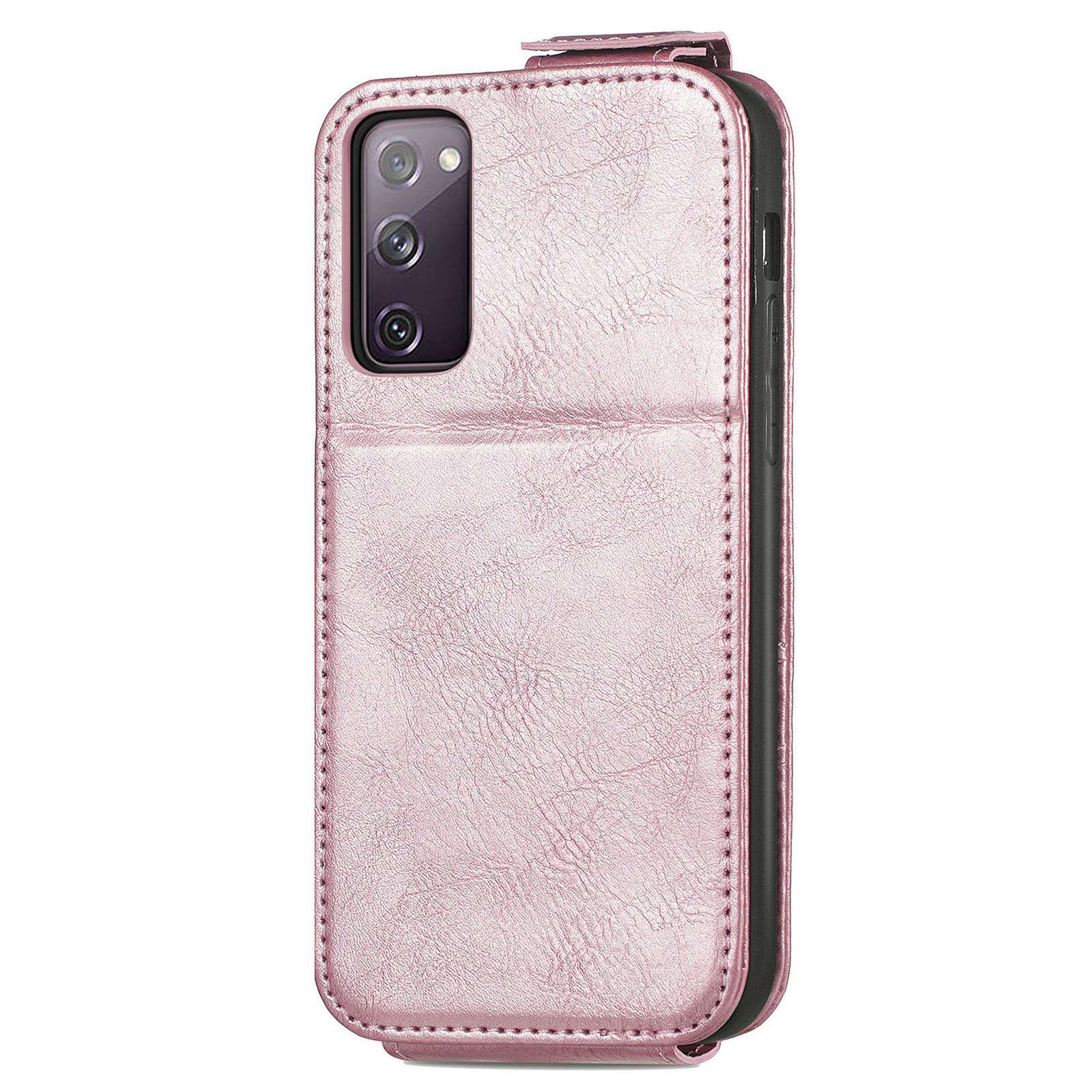 For Samsung Galaxy S20 FE / S20 FE 5G / S20 FE 2022 / S20 Lite Vertical Flip Zipper Wallet Phone Case PU Leather Stand Cover - Rose Gold