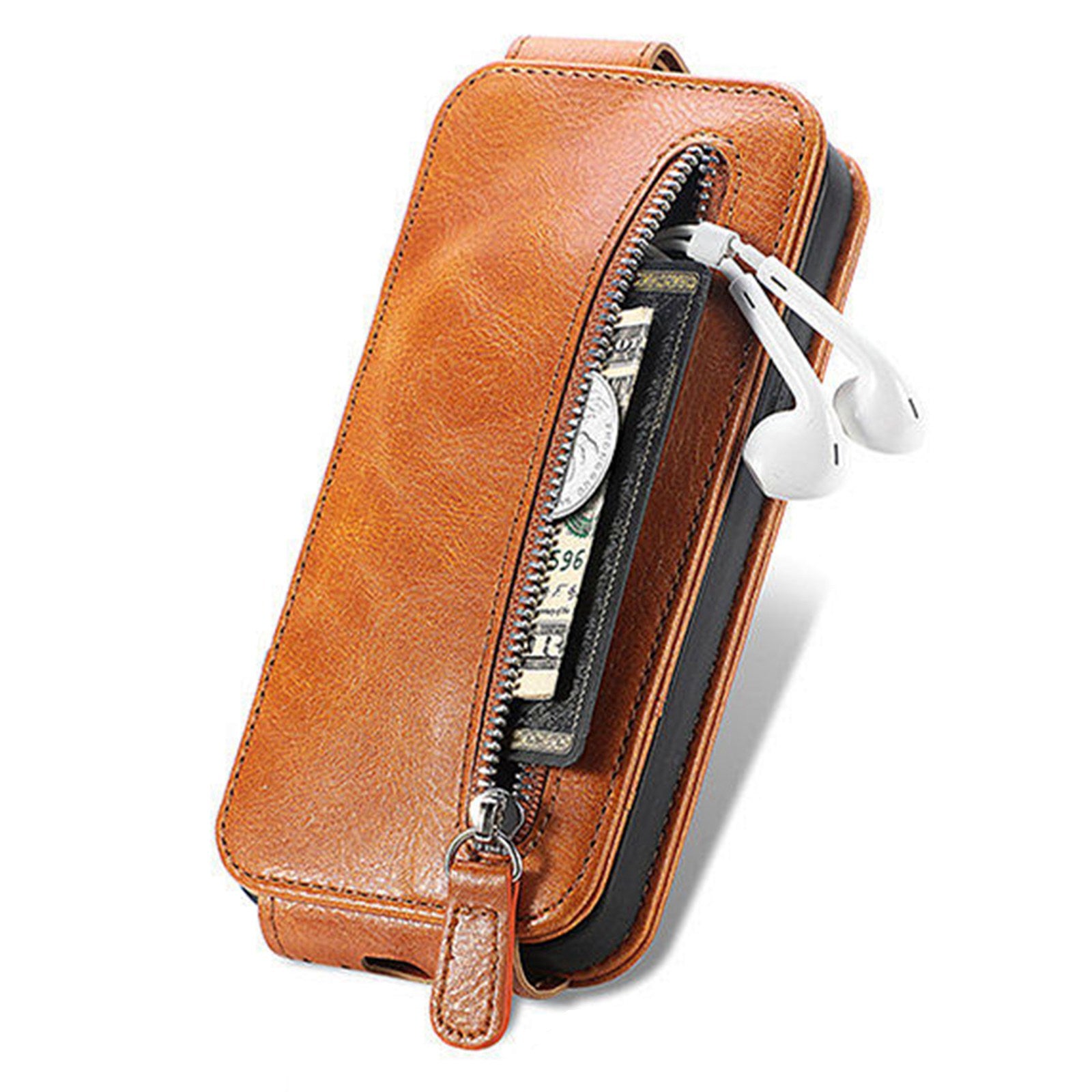 For Samsung Galaxy S20 FE / S20 FE 5G / S20 FE 2022 / S20 Lite Vertical Flip Zipper Wallet Phone Case PU Leather Stand Cover - Brown