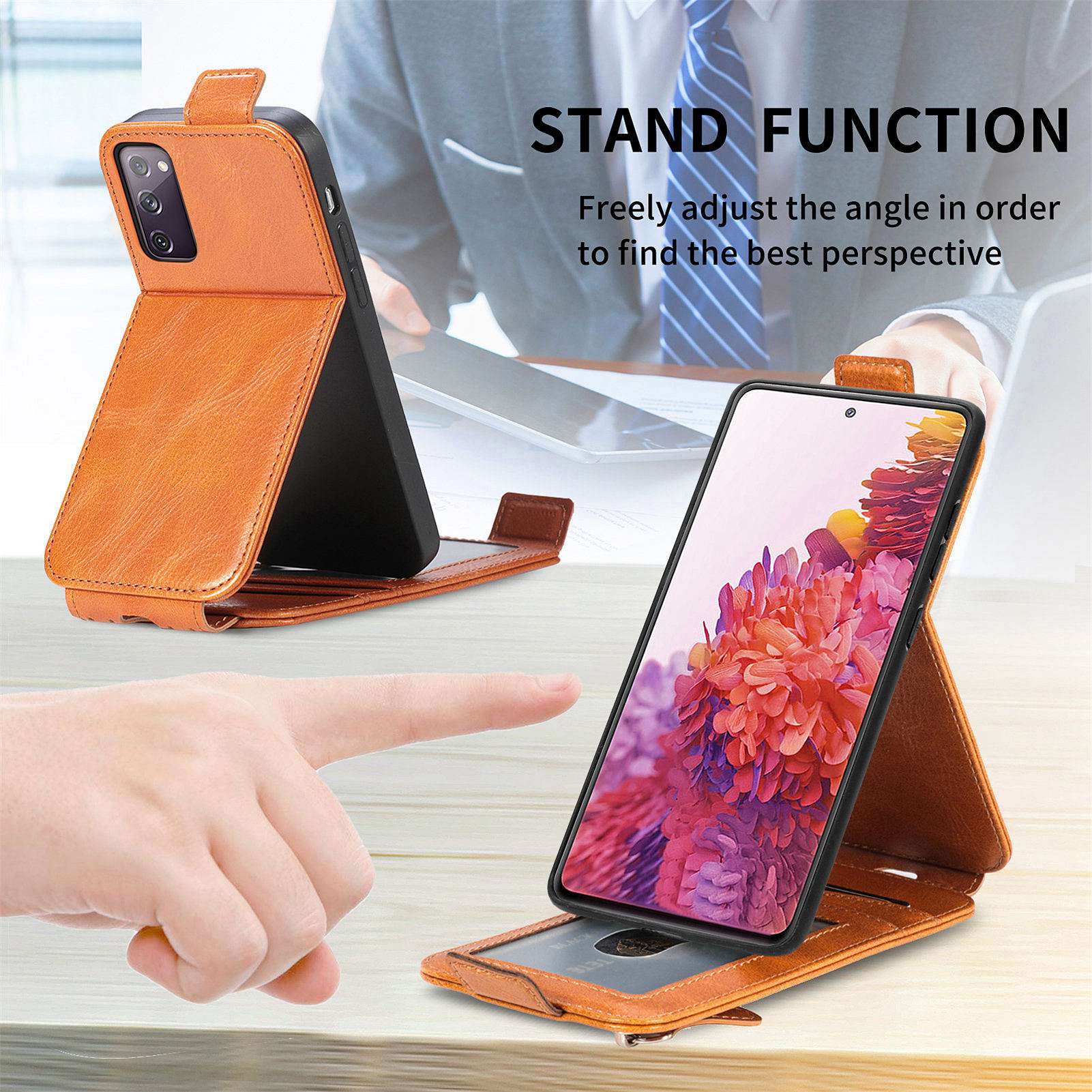 For Samsung Galaxy S20 FE / S20 FE 5G / S20 FE 2022 / S20 Lite Vertical Flip Zipper Wallet Phone Case PU Leather Stand Cover - Brown