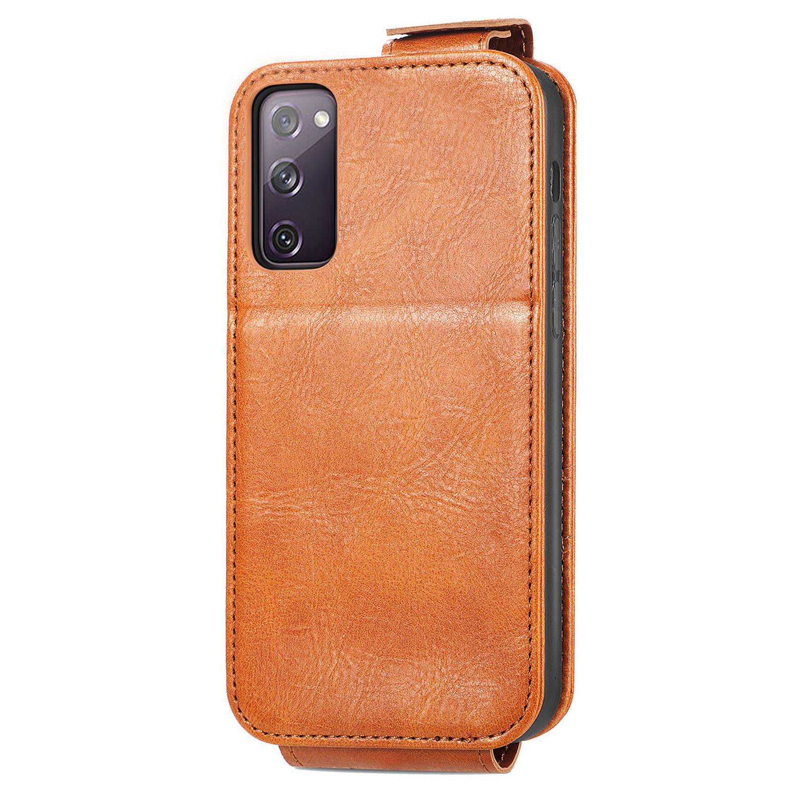 For Samsung Galaxy S20 FE / S20 FE 5G / S20 FE 2022 / S20 Lite Vertical Flip Zipper Wallet Phone Case PU Leather Stand Cover - Brown