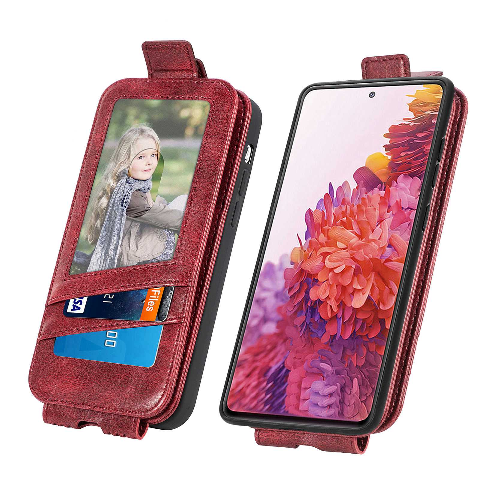 For Samsung Galaxy S20 FE / S20 FE 5G / S20 FE 2022 / S20 Lite Vertical Flip Zipper Wallet Phone Case PU Leather Stand Cover - Red