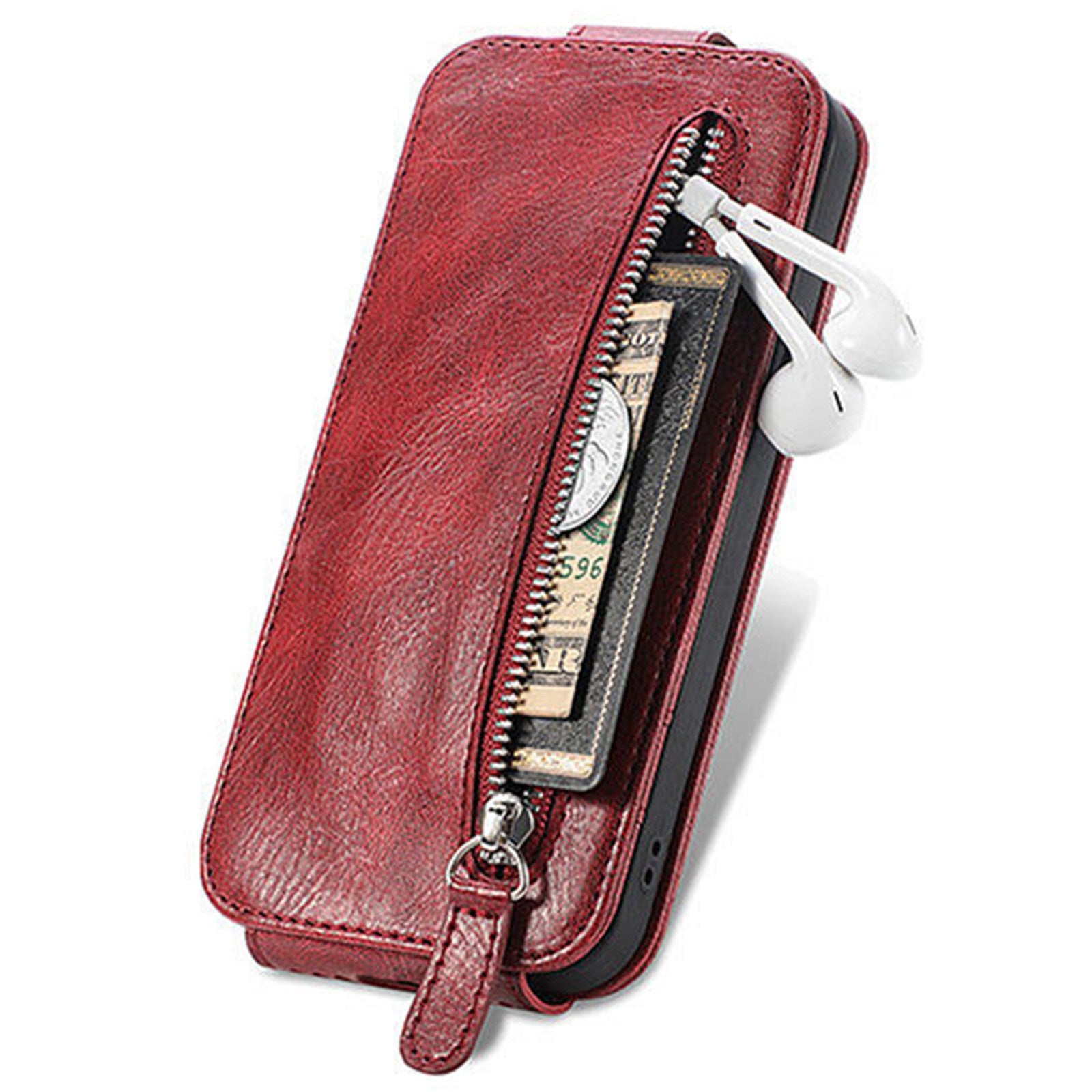 For Samsung Galaxy S20 FE / S20 FE 5G / S20 FE 2022 / S20 Lite Vertical Flip Zipper Wallet Phone Case PU Leather Stand Cover - Red