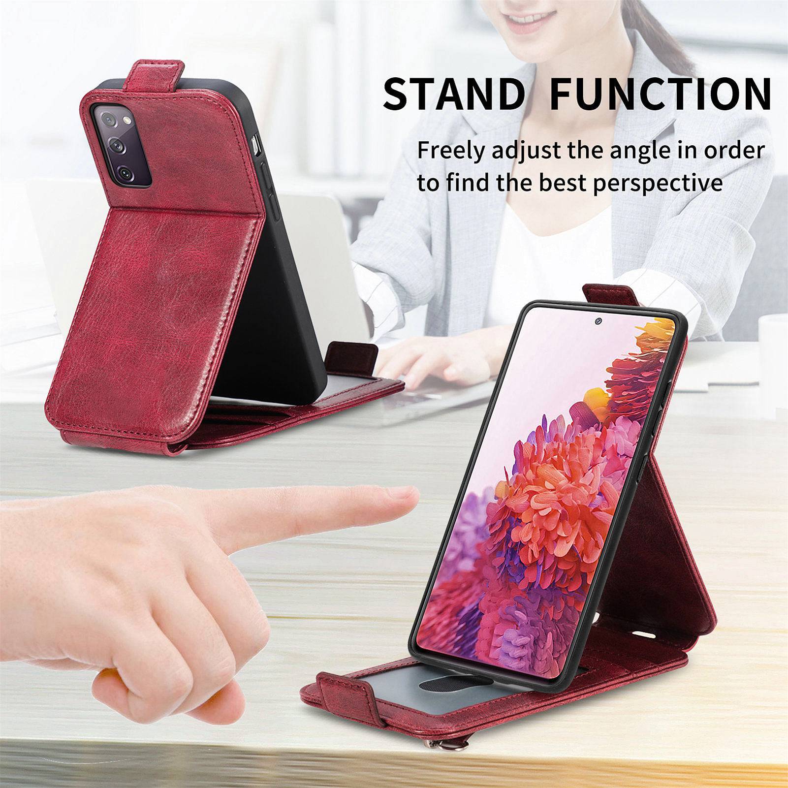 For Samsung Galaxy S20 FE / S20 FE 5G / S20 FE 2022 / S20 Lite Vertical Flip Zipper Wallet Phone Case PU Leather Stand Cover - Red