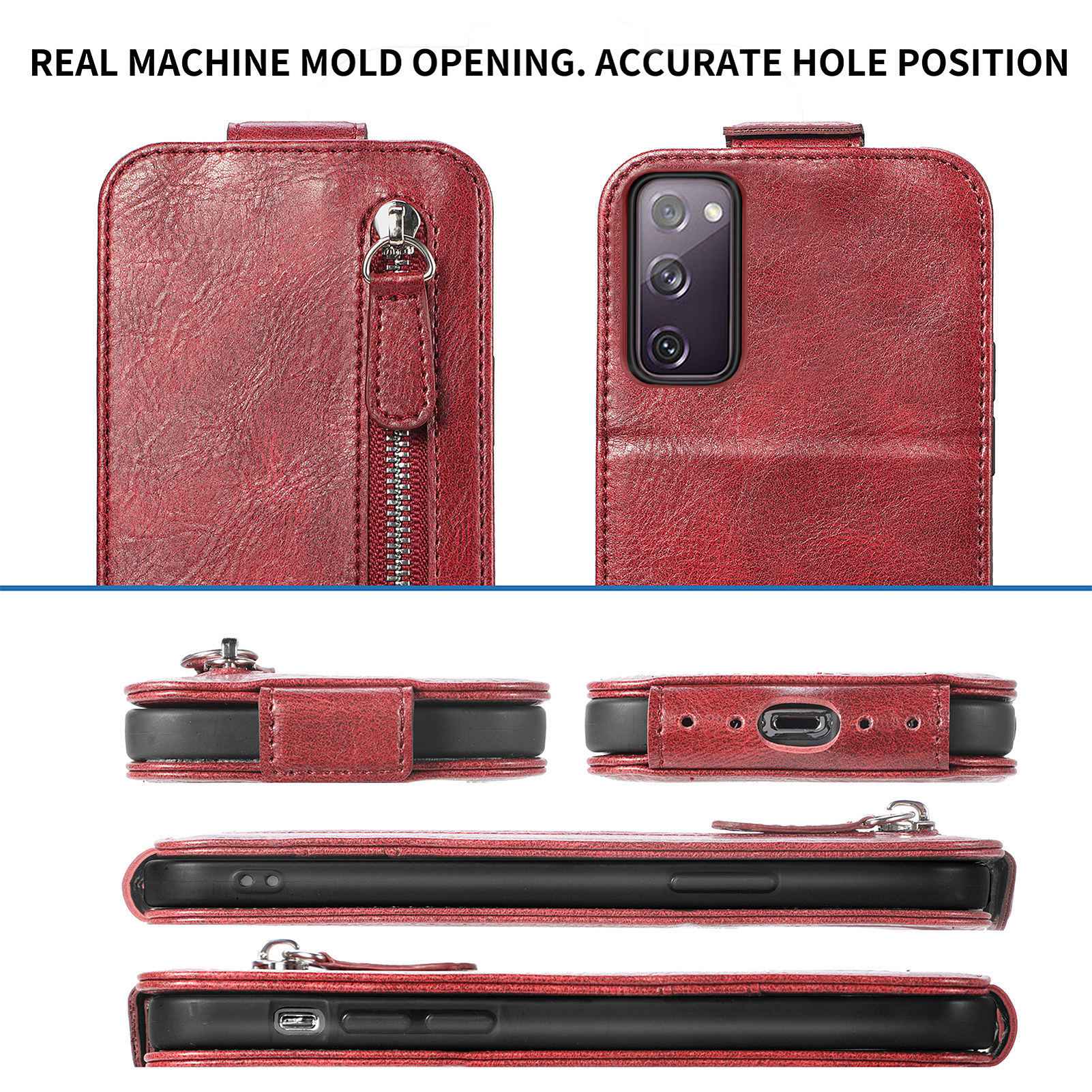 For Samsung Galaxy S20 FE / S20 FE 5G / S20 FE 2022 / S20 Lite Vertical Flip Zipper Wallet Phone Case PU Leather Stand Cover - Red