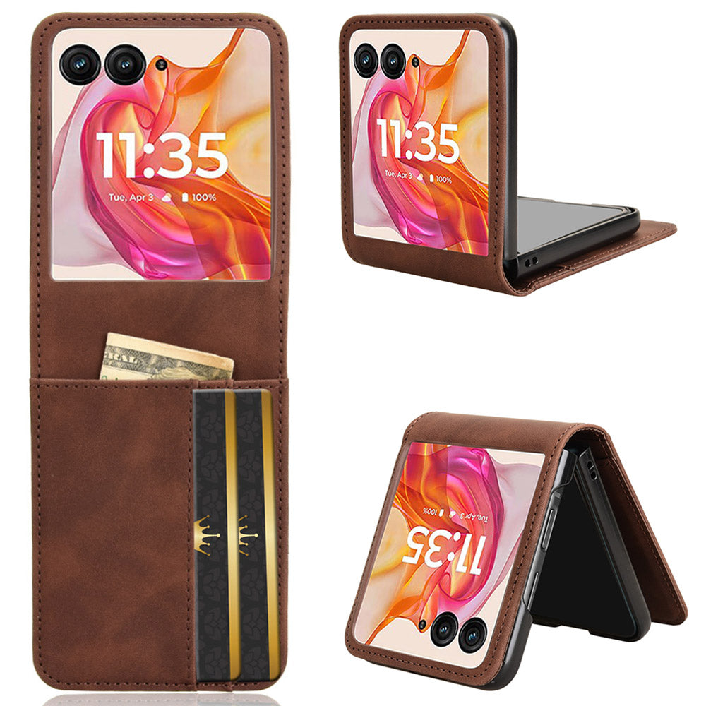 For Motorola Razr 50 Ultra 5G / Razr+ 2024 5G Case Card Slot Leather+PC Phone Cover Separable Design - Brown