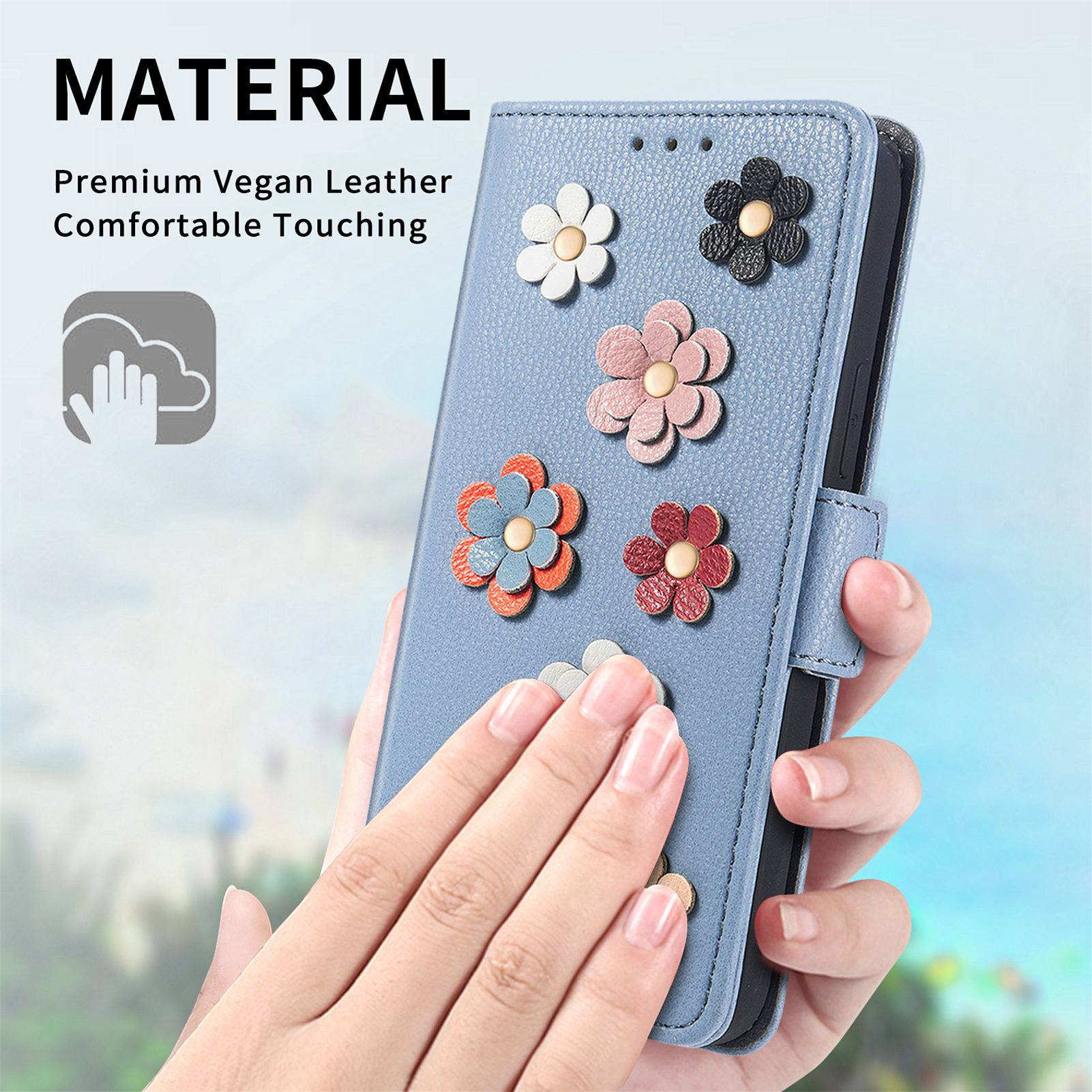 For Samsung Galaxy S20 FE 4G / FE 5G / S20 Lite / S20 FE 2022 Impact Resistant PU Leather Stand Wallet 3D Flower Decor Phone Case Magnetic Clasp Inner TPU Cover - Blue