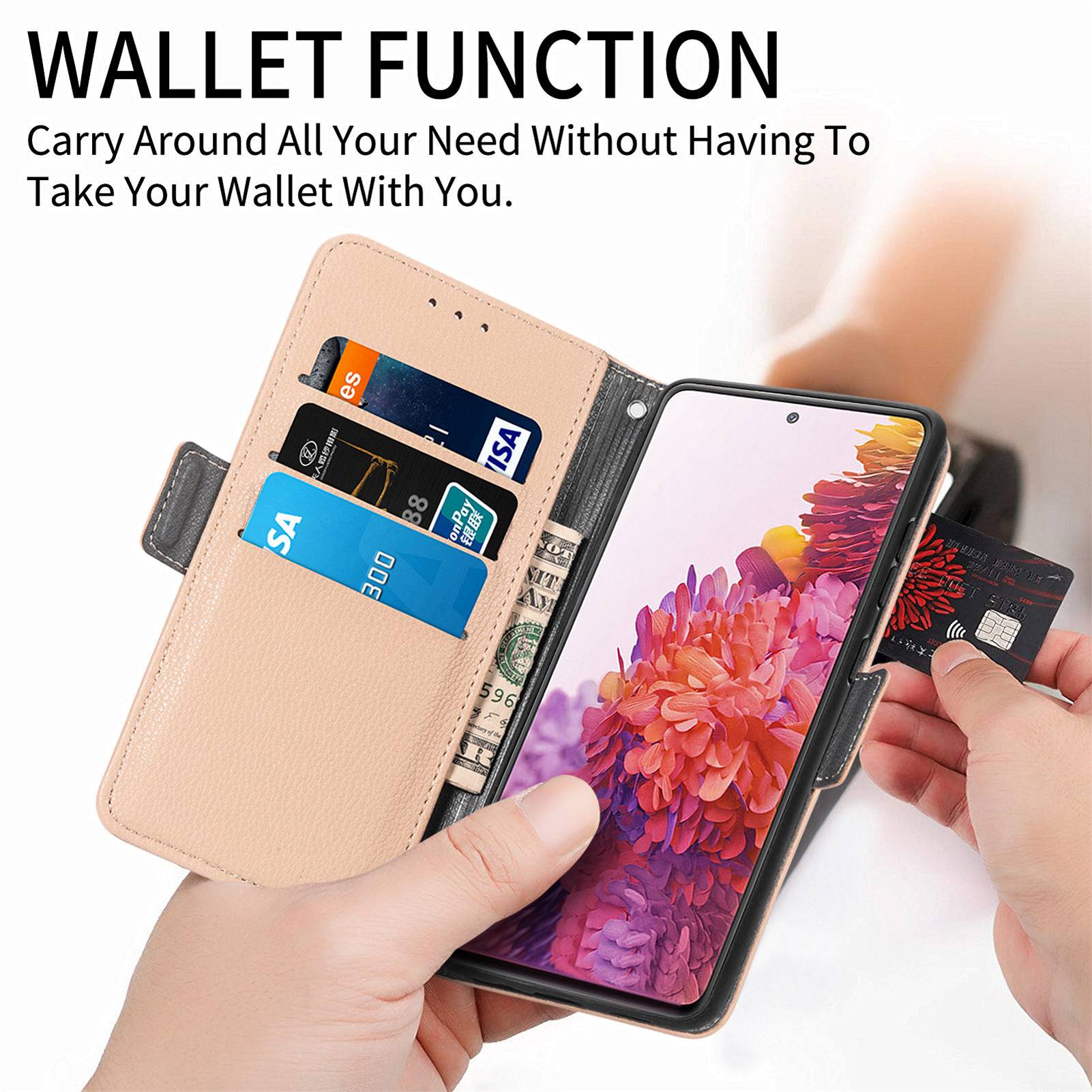 For Samsung Galaxy S20 FE 4G / FE 5G / S20 Lite / S20 FE 2022 Impact Resistant PU Leather Stand Wallet 3D Flower Decor Phone Case Magnetic Clasp Inner TPU Cover - Khaki