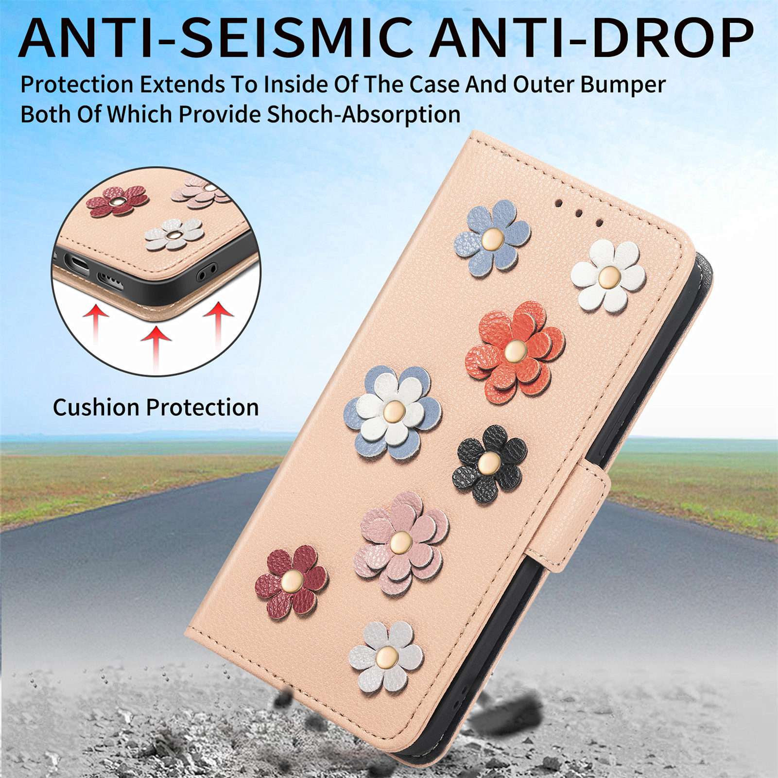 For Samsung Galaxy S20 FE 4G / FE 5G / S20 Lite / S20 FE 2022 Impact Resistant PU Leather Stand Wallet 3D Flower Decor Phone Case Magnetic Clasp Inner TPU Cover - Khaki