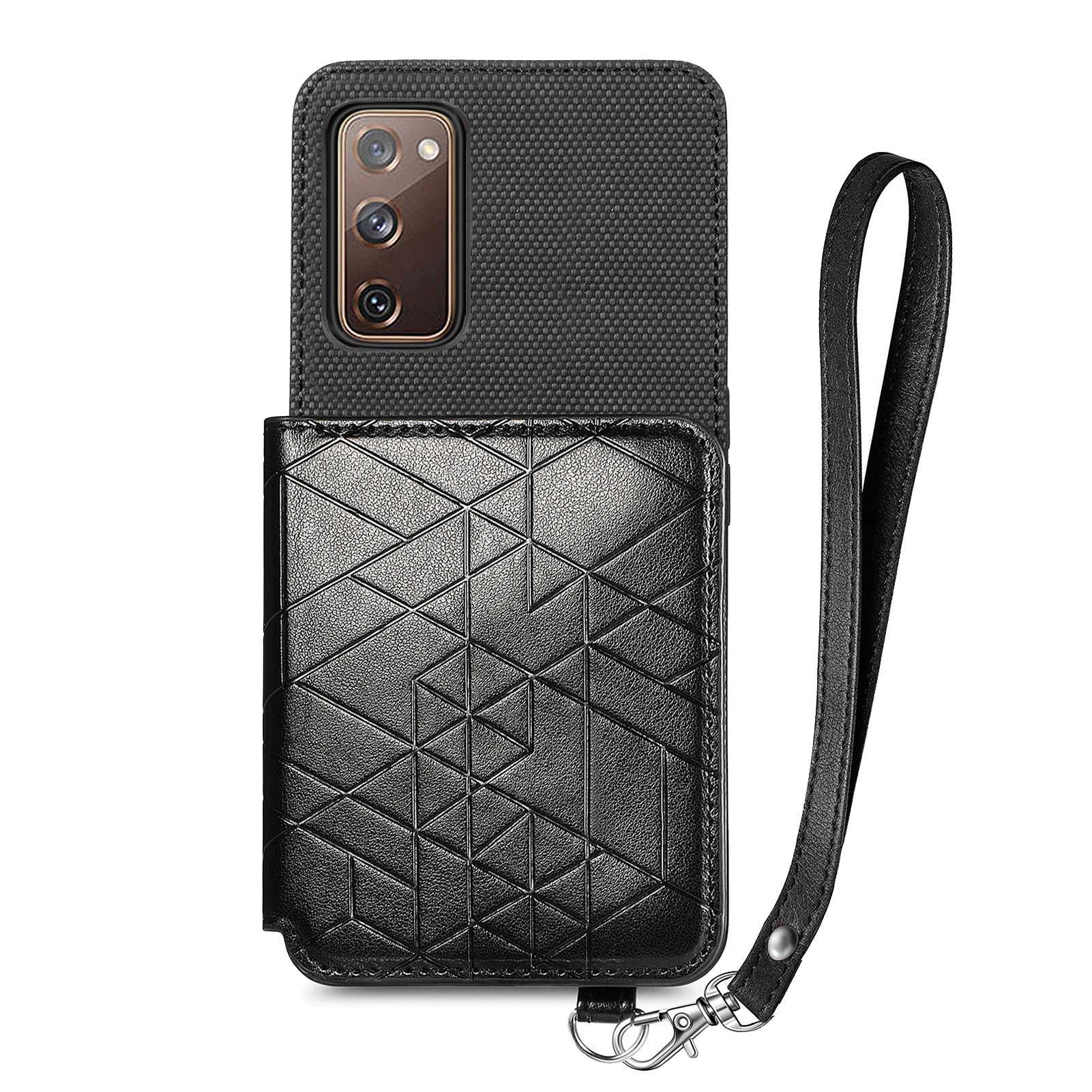 For Samsung Galaxy S20 FE / S20 FE 5G / S20 FE 2022 / S20 Lite Leather Coated TPU Case Kickstand Geometry Imprinted Wallet Cover - Black