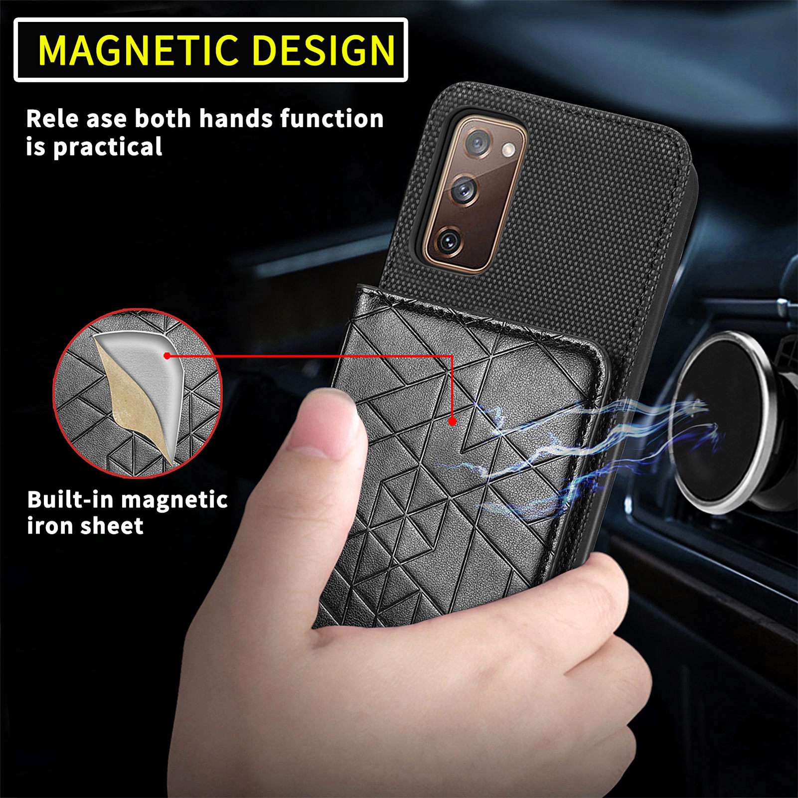 For Samsung Galaxy S20 FE / S20 FE 5G / S20 FE 2022 / S20 Lite Leather Coated TPU Case Kickstand Geometry Imprinted Wallet Cover - Black