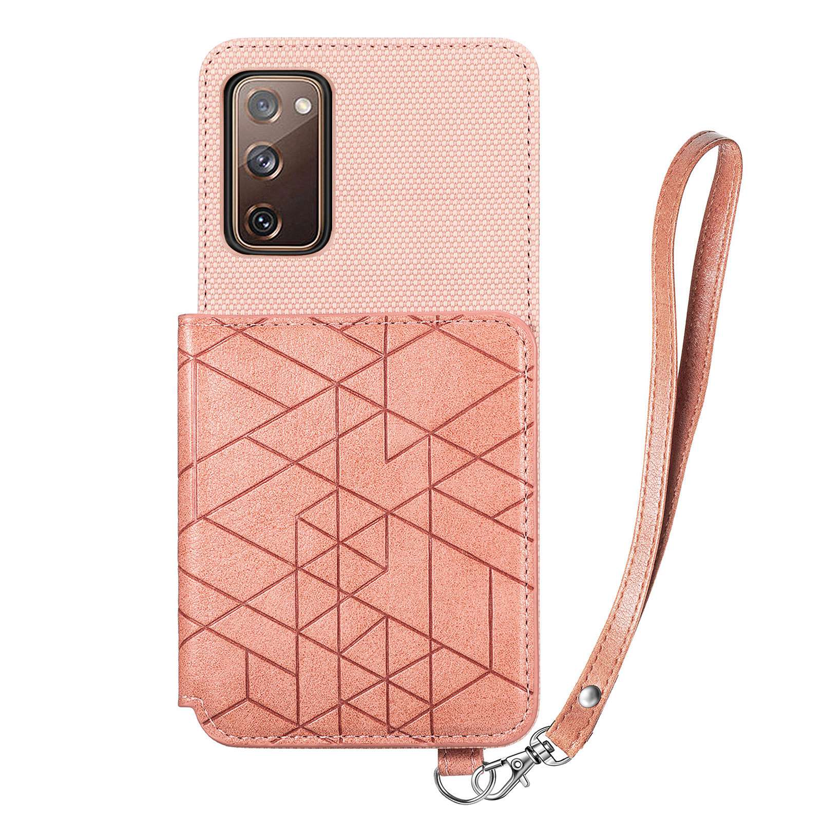 For Samsung Galaxy S20 FE / S20 FE 5G / S20 FE 2022 / S20 Lite Leather Coated TPU Case Kickstand Geometry Imprinted Wallet Cover - Rose Gold