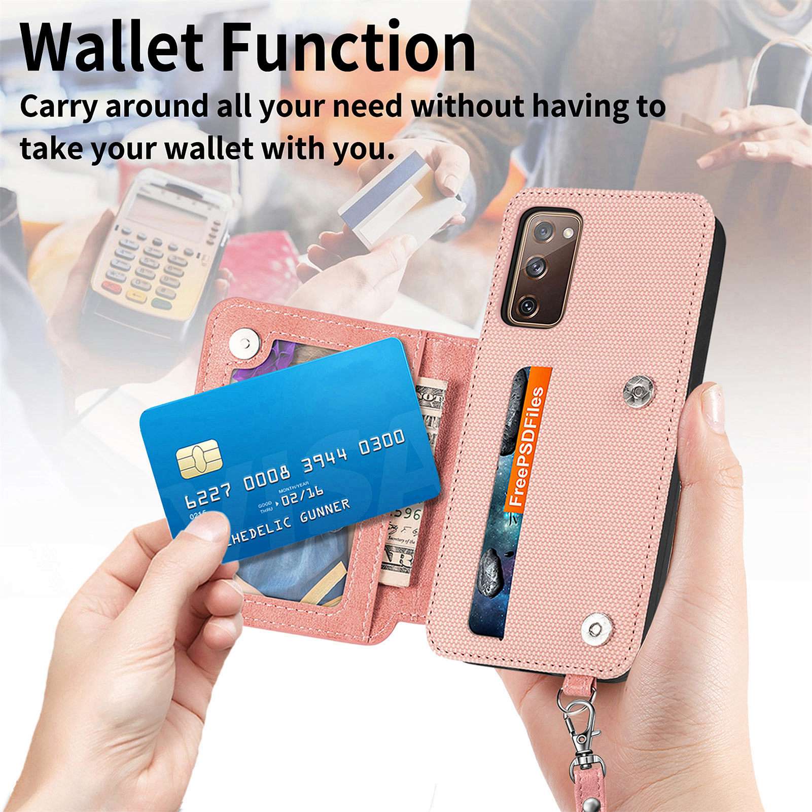 For Samsung Galaxy S20 FE / S20 FE 5G / S20 FE 2022 / S20 Lite Leather Coated TPU Case Kickstand Geometry Imprinted Wallet Cover - Rose Gold