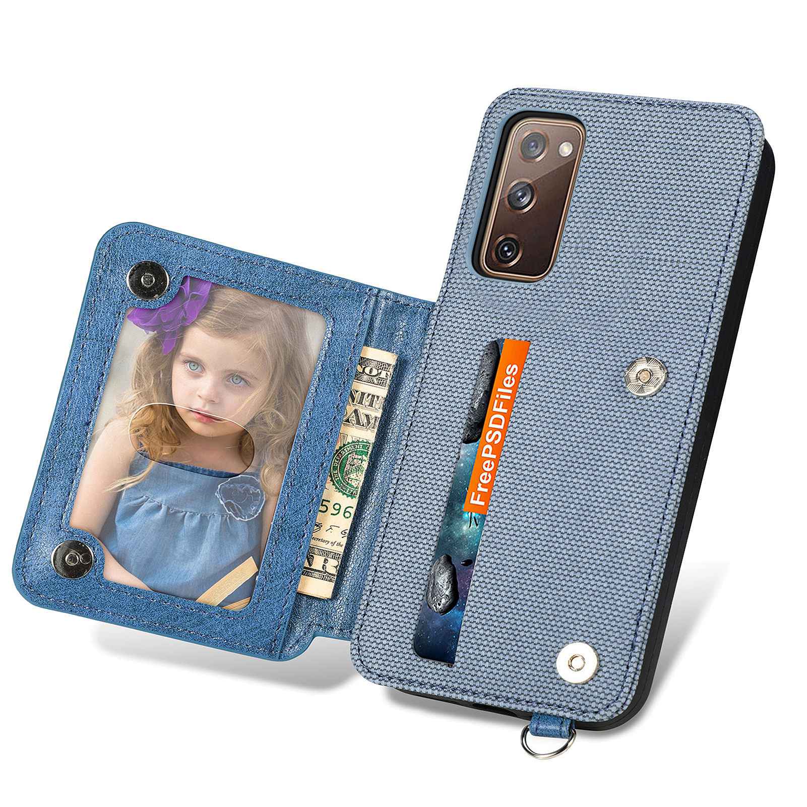 For Samsung Galaxy S20 FE / S20 FE 5G / S20 FE 2022 / S20 Lite Leather Coated TPU Case Kickstand Geometry Imprinted Wallet Cover - Blue