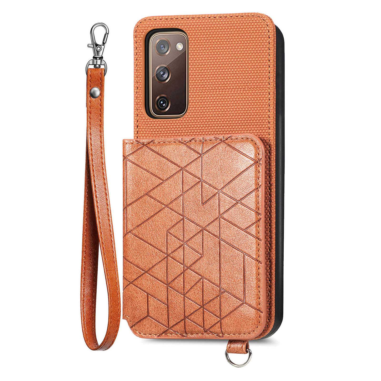 For Samsung Galaxy S20 FE / S20 FE 5G / S20 FE 2022 / S20 Lite Leather Coated TPU Case Kickstand Geometry Imprinted Wallet Cover - Brown