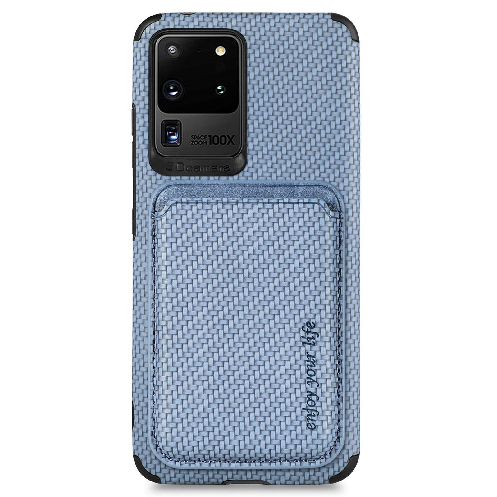 For Samsung Galaxy S20 Ultra 4G / 5G Carbon Fiber Texture 2-in-1 Detachable Back Case PU Leather + TPU + PVC Magnetic Cover with Card Holder - Blue