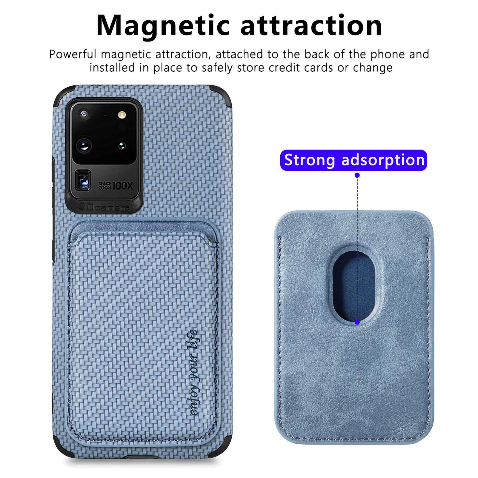 For Samsung Galaxy S20 Ultra 4G / 5G Carbon Fiber Texture 2-in-1 Detachable Back Case PU Leather + TPU + PVC Magnetic Cover with Card Holder - Blue